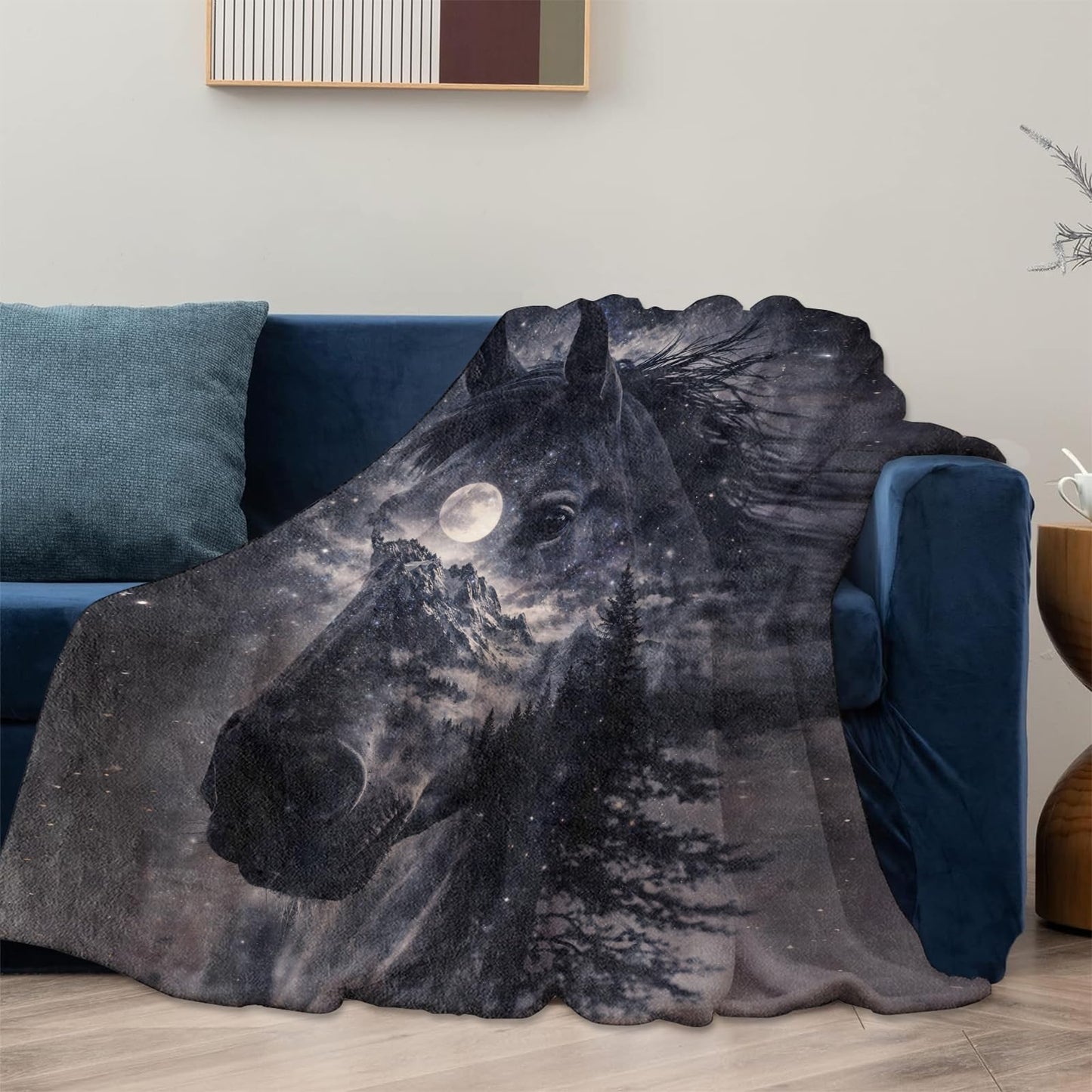 Mystical Moon Horse Blanket Gifts for Women Girls Kids, Soft Warm Lightweight Galaxy Horse Mountain Forest Flannel Throw Blankets for Living Room Sofa Home Bedroom Decor 50" x 60"