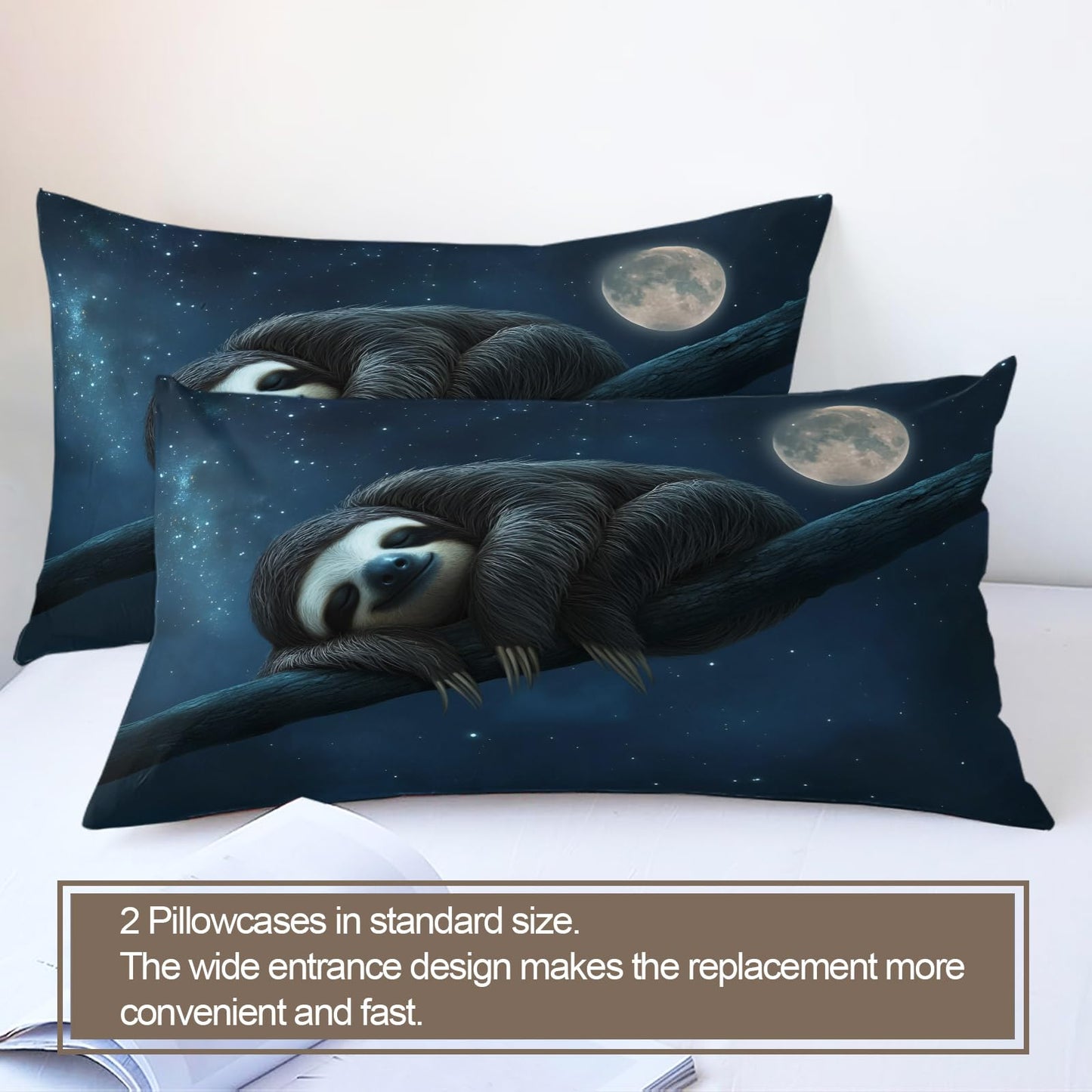 Twin Size Duvet Cover Sloth Print Duvet Cover Starry Sky Comforter Cover Animal Bedding Kids Room Bedding Decor (Reversible Printing)