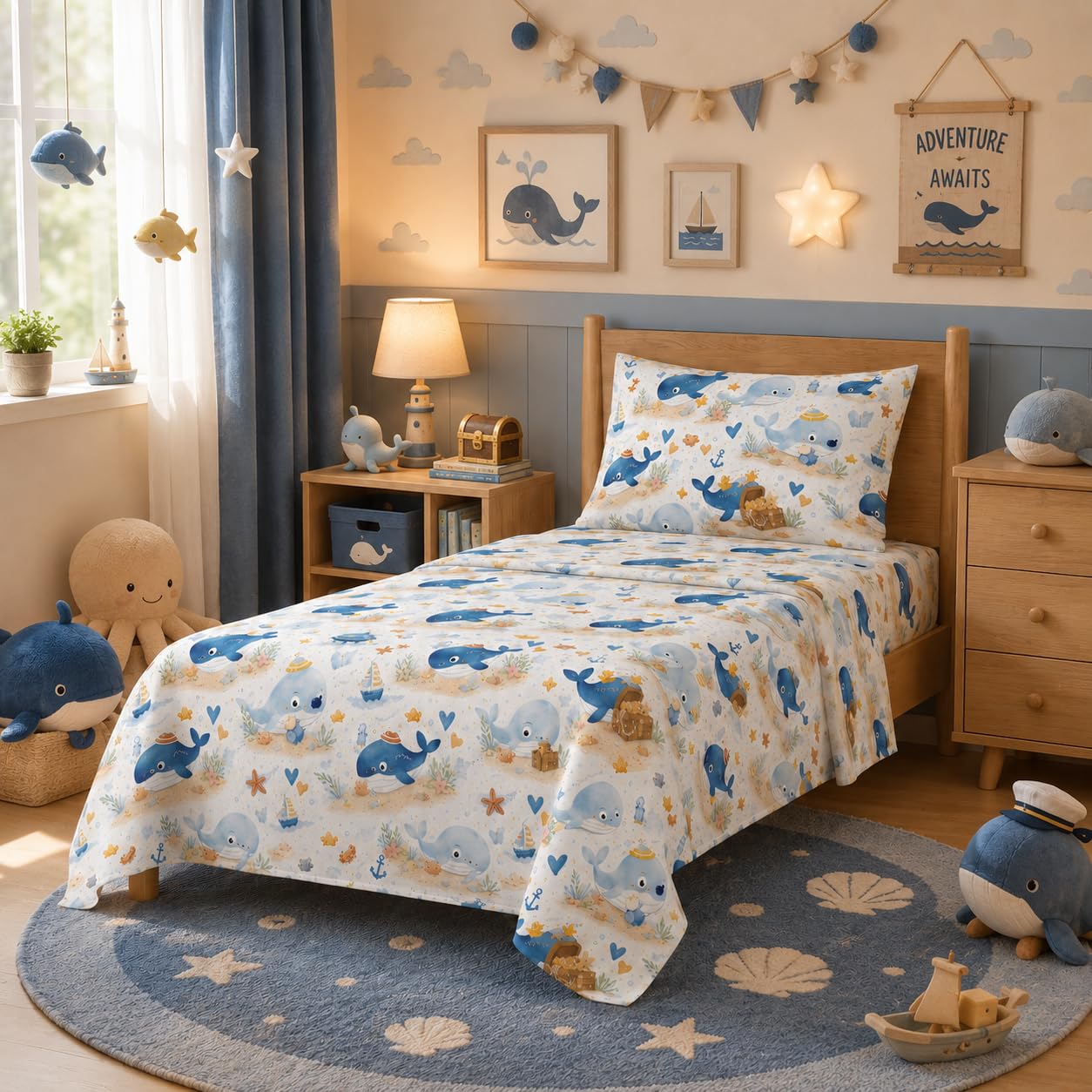 YIYEA 100% Cotton Kids Sheets, Ultra Soft Cozy Cute Bed Sheets Set for Girls, Boys, Teens, 16" Deep Pocket, 3PC, Twin
