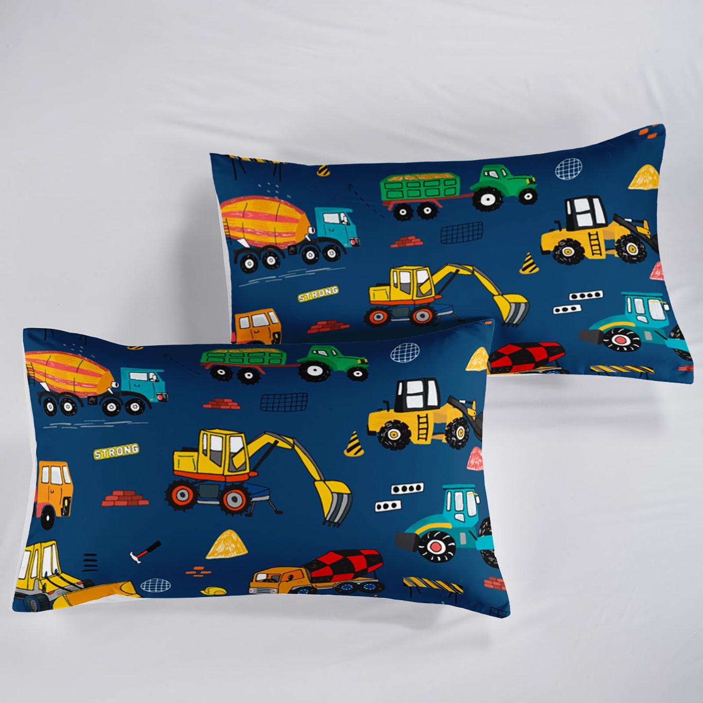 QOOMO Construction Kids Bed Sheets Twin Size,Trucks Print Bedding Sheet Set,4Pcs Excavator Deep Pocket Bed Sets with 1 Fitted Sheet 1 Flat Sheet 2 Pillowcases for Boys Girls Teens