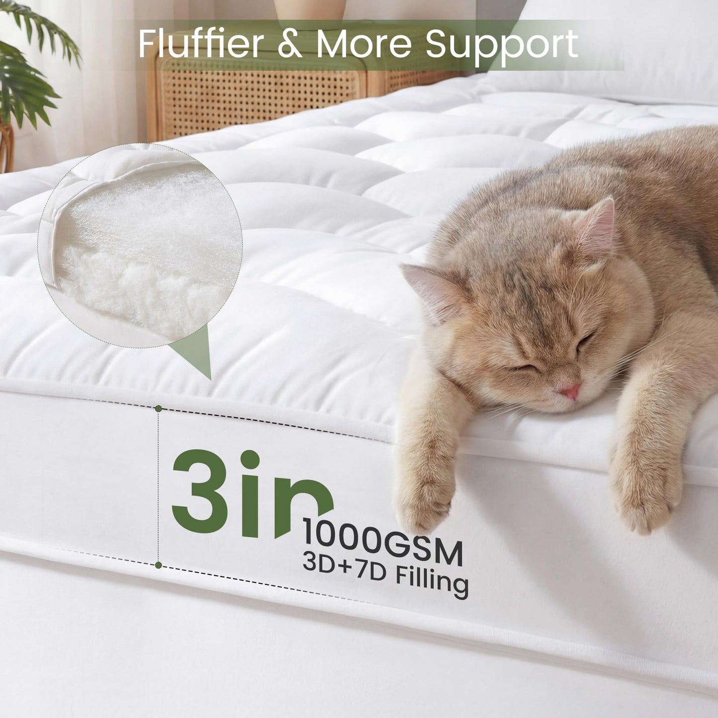 Homkdom Twin Mattress Topper for Back Pain & Hip Relief, Cloud-Like Pillow Top Mattress Topper for College Dorm Room Essentials, Quilted Fitted Mattress Pad Protector 6-21'' Deep Pocket, Washable