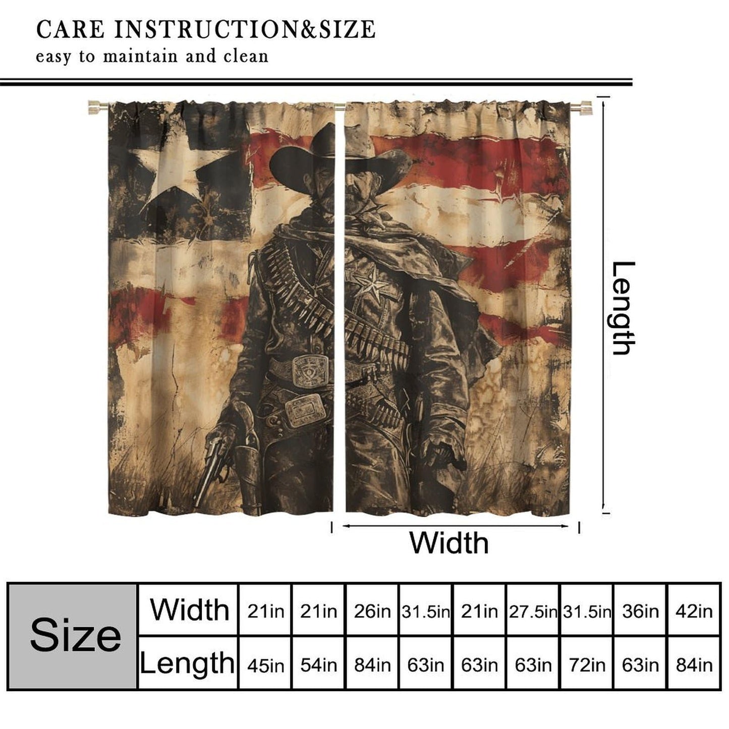 Nanacur American Flag Cowboy Curtains, Vintage Western Rod Pocket Window Treatment for Kitchen Boys Teens Adult Bedroom Living Cafe Drapes 41" W X 45" L (No Blackout)