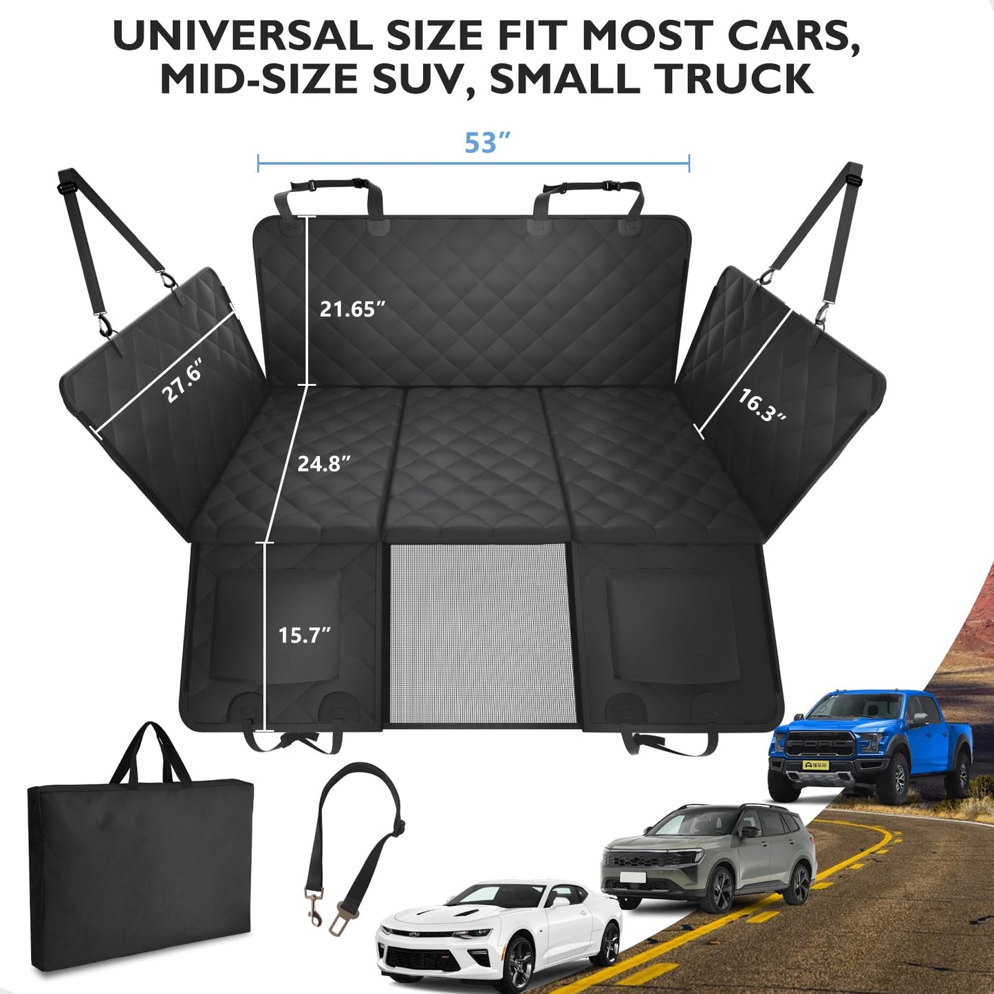 ROUWINNE Back Seat Extender for Dogs-Large Space, Hard Bottom Egg Crate Foam Soft Dog Car Seat Cover, Sturdy Backseat Extender for Dogs, Waterproof Pet Car Bed Dog Hammock for Car, SUV, Truck