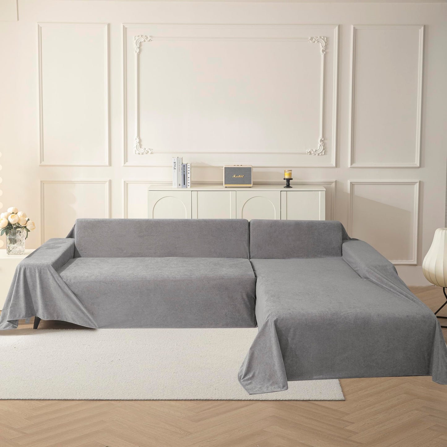 MYSKY HOME Couch Cover Sofa Cover for 2 Cushion Couch, Couch Covers for Dogs, Non-Slip Sofa Slipcover, Sofa Covers Washable, Couch Covers for Pets, Cat Scratch Furniture Protector, 71" x 118", Grey