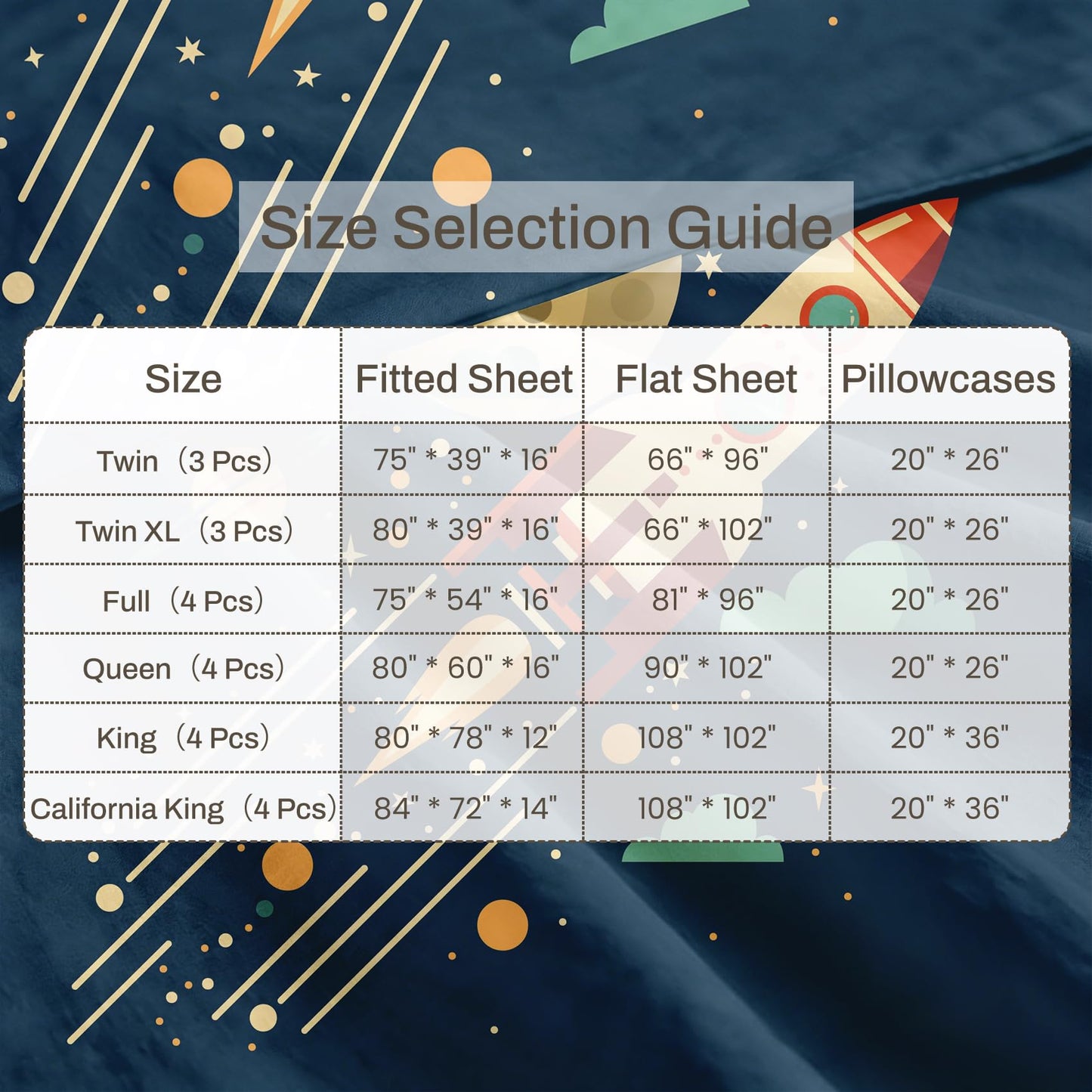 Rocket Ship Bedding Set 4 Pcs Kids Space Queen Sheets