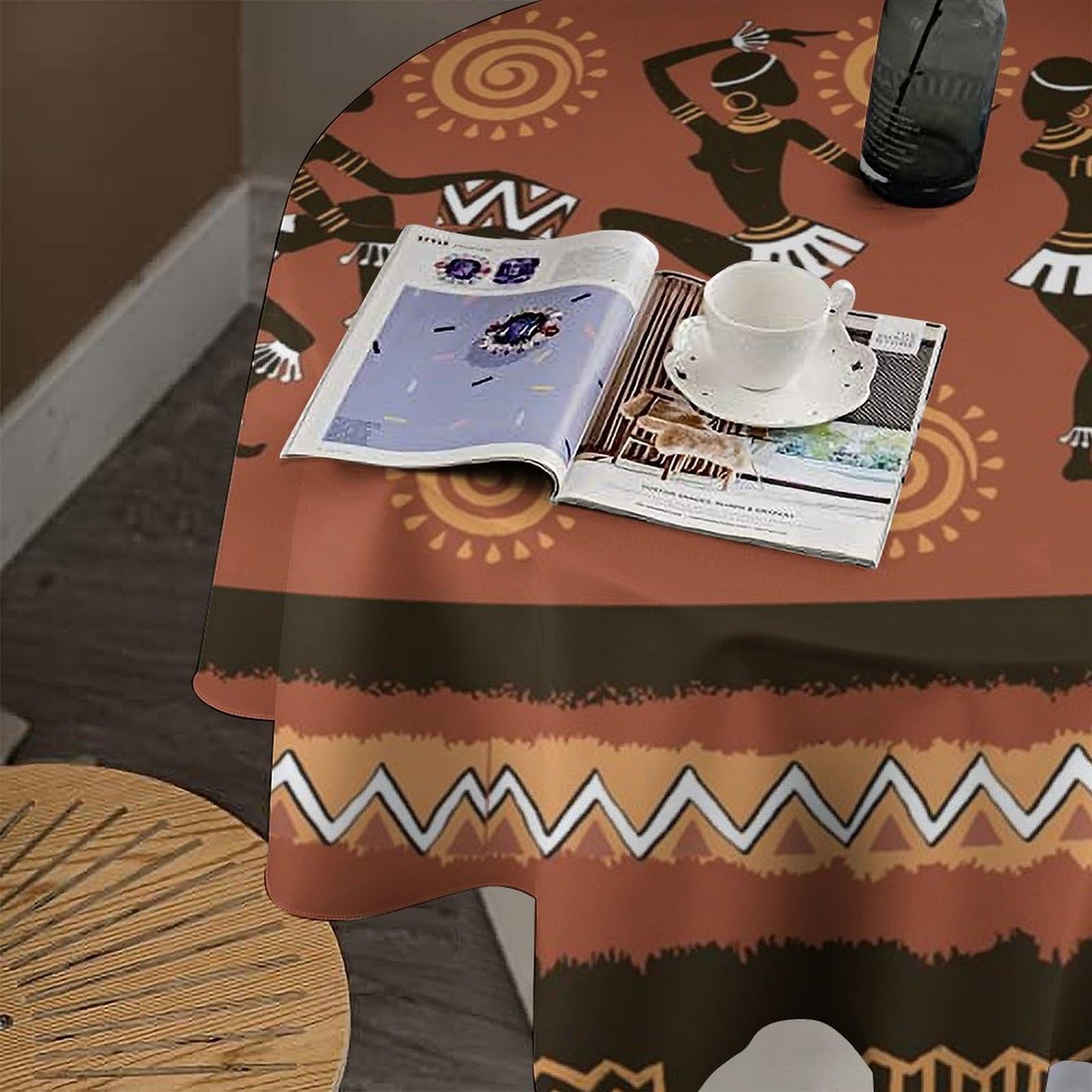 YSWOW African Woman Tablecloth, Traditional Tribe Ethnic Dancer Art Printed Print Stain Washable Table Resistant for Kitchen Dinning Outdoor Picnic Party Round 36x36in