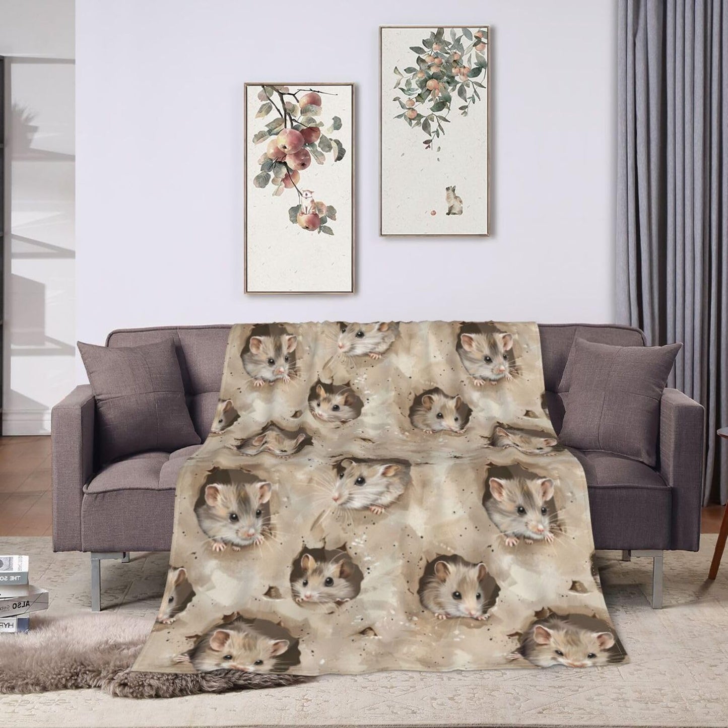 Qycazzw Cute Rat Blanket Gifts for Women Kids, Woodland Mouse Theme Flannel Blankets, Warm Cozy Soft Throw for Bedroom, Camping, Couch, Decor 50x60 in