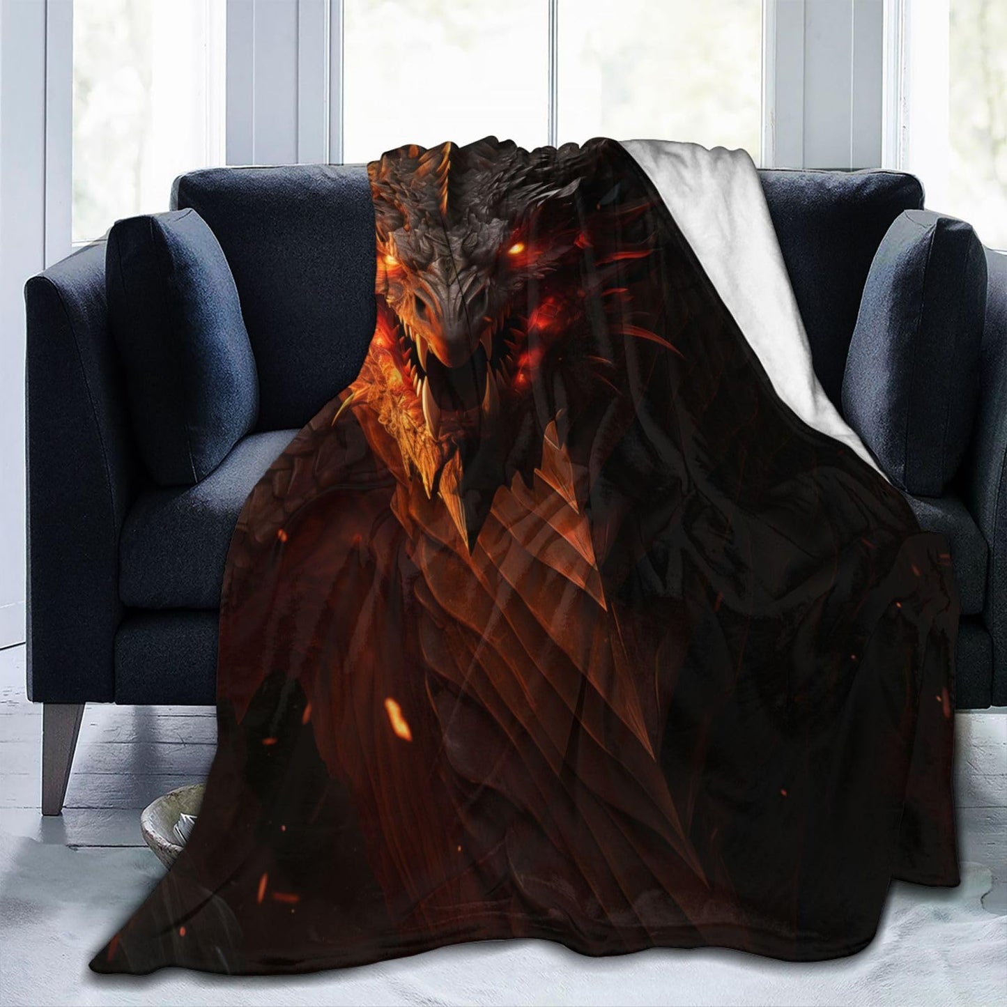 amepay Horror Fire Dragon Blanket Gifts for Adults Boys Flannel Throw Blankets Soft Comfy Lightweight for Home Decor Couch Bed Sofa 60x50 Inches