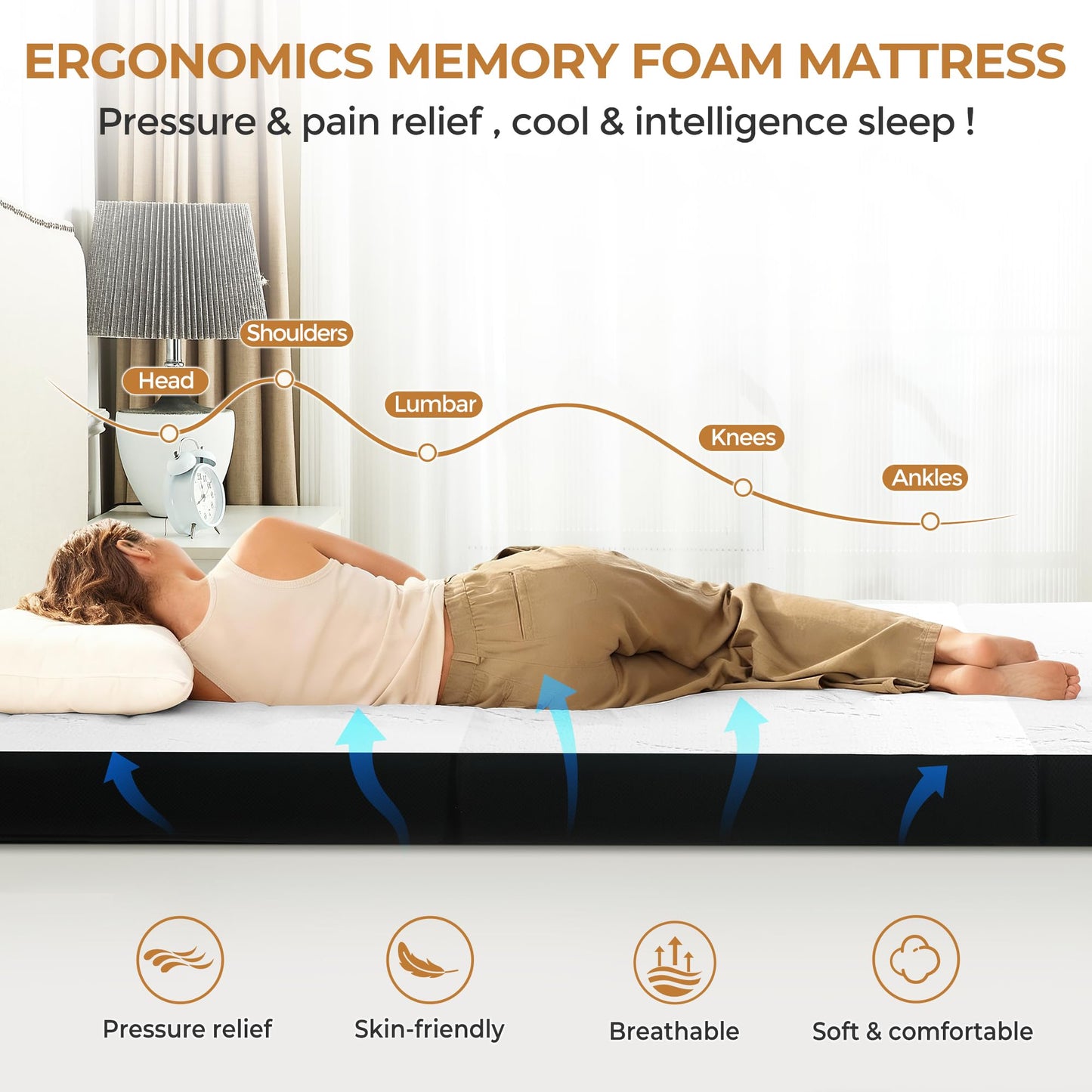 bedsmile 4 Inch Trifold Mattress, Twin Size Foldable Memory Foam Mattress with Viscose Derived from Bamboo Washable Cover, Folding Mattress Topper Floor Bed for Camping, Guest, RV, Ventilated