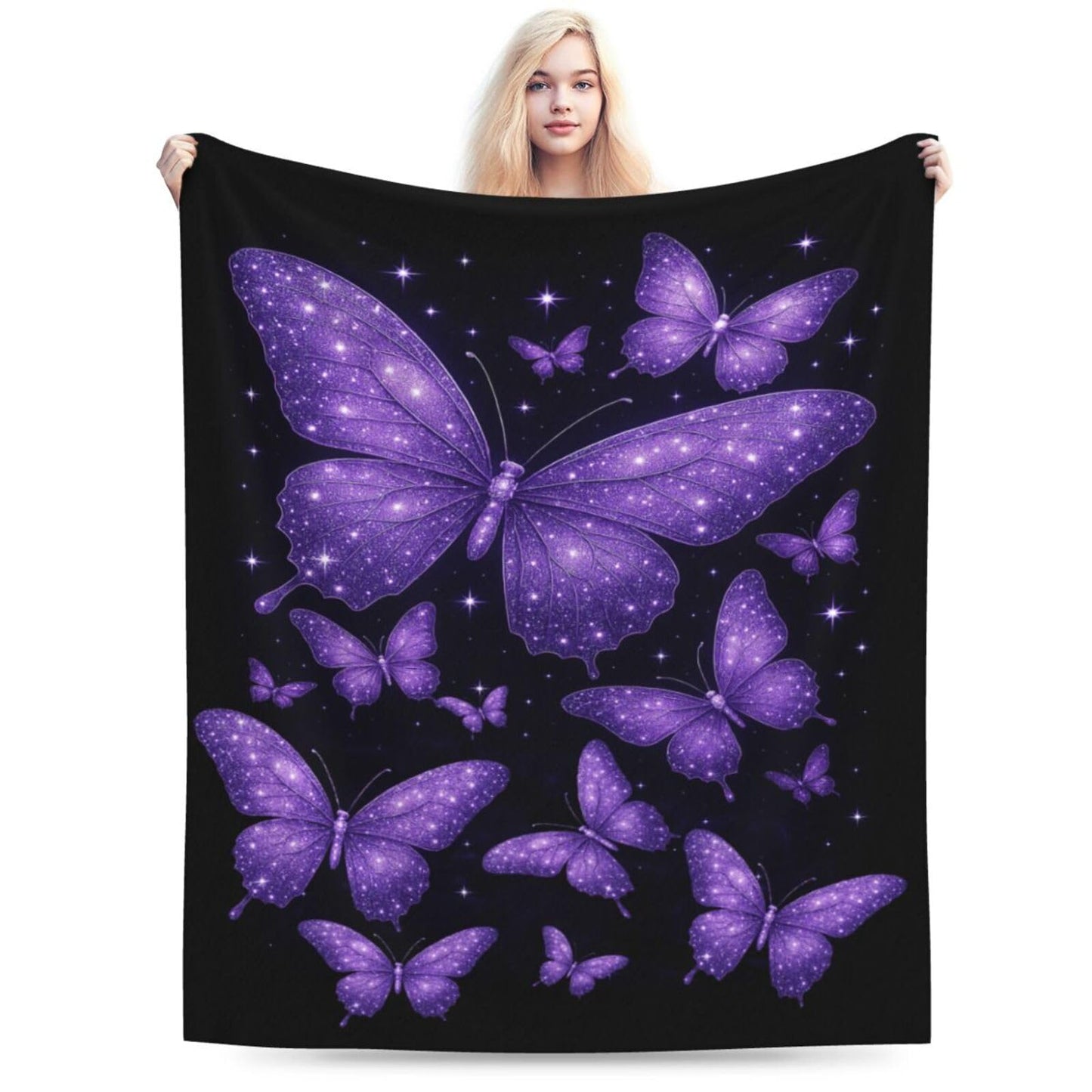 Butterfly Blanket for Women Beautiful Purple Butterflies Fleece Blanket Soft Cozy Fuzzy Plush Warm Stuff Animal Bedding Blankets Gifts for Girls Boys Kids Adult Men 40"X50"