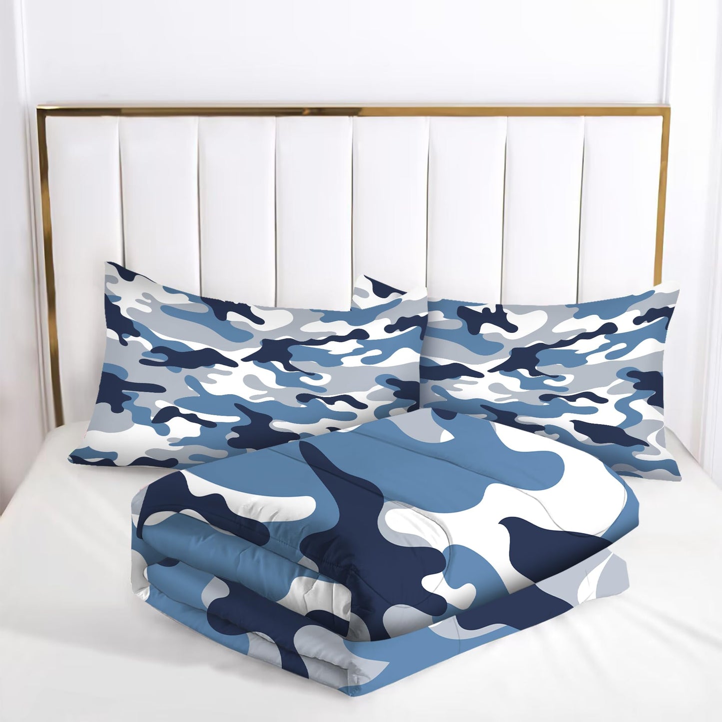VTKON Navy Blue Camouflage Comforter Set Full Size Soft Military Camo Bedding Set 3 Pcs with 1 Comforter and 2 Pillow Cases for Boys Kids Bedroom Decor