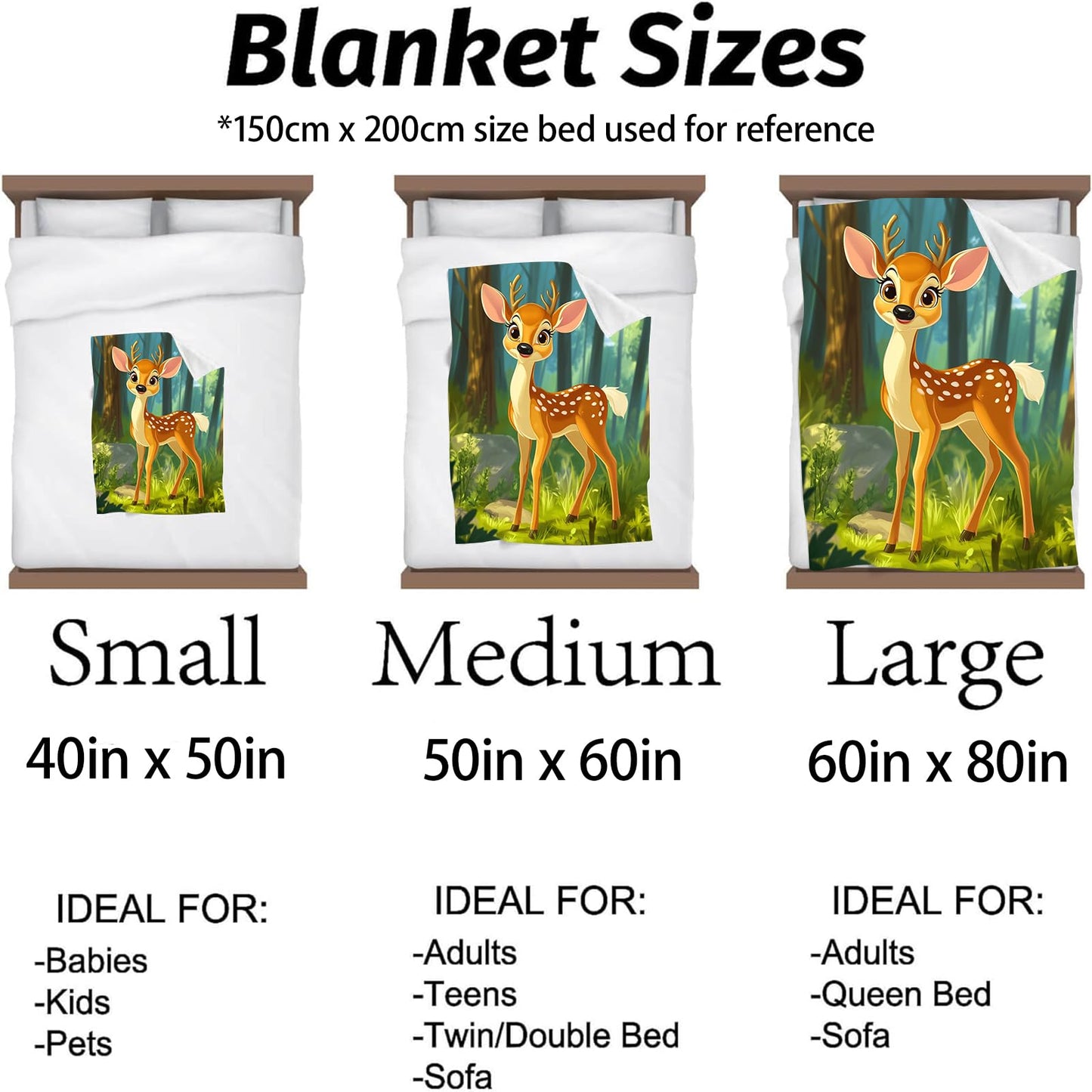 Kibue Cute Cartoon Deer Blanket Warm & Cozy Flannel Throw Blanket - Soft Plush Lightweight Blankets for Travel, Sofa, Bedroom, Office, Home Decor for Adults Kids Women 60"×50"