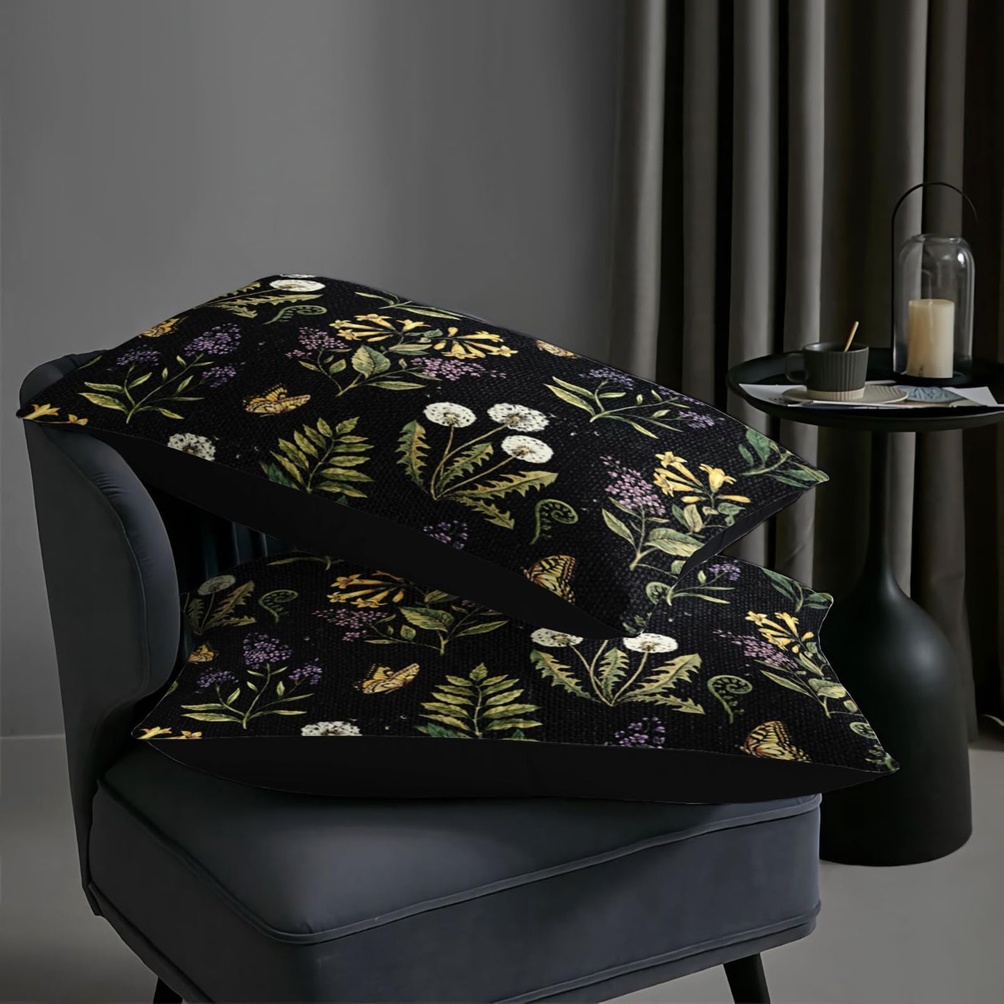 AILONEN Wildflower Meadow Full Comforter Set 3 Piece, Dark Floral Bedding, Yellow Blossom Lavender Leaf Print, Teen Apartment, 2 Pillowcases