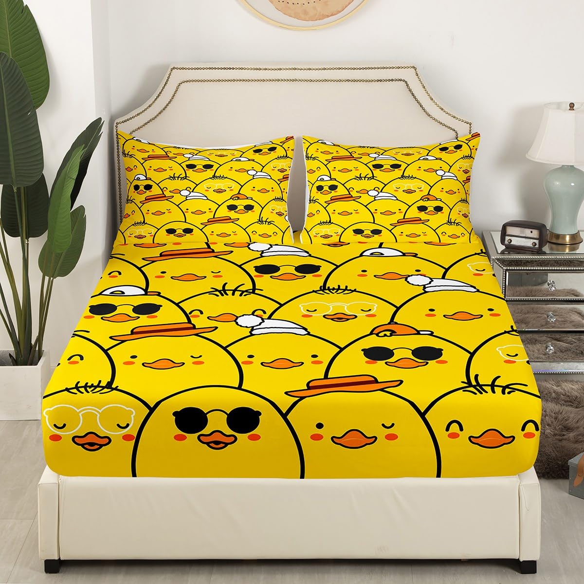 Erosebridal Cute Duck Sheet Set Full,Cartoon Yellow Duck Bed Sheets for Kids Boys Girls,Lovely Yellow Chicken Bedding Set,Farmhouse Animal Fitted Sheet + Top Sheet + 2 Pillowcases Wrinkle Free