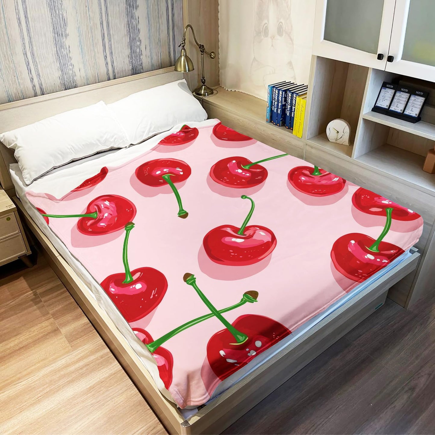 XSMEI Cherry Pattern Throw Blanket, Decorative Fleece Blanket with Fresh Fruit Design, Super Soft Warm and Cozy, Gifts for Women Girls Kids, 60" x 80"