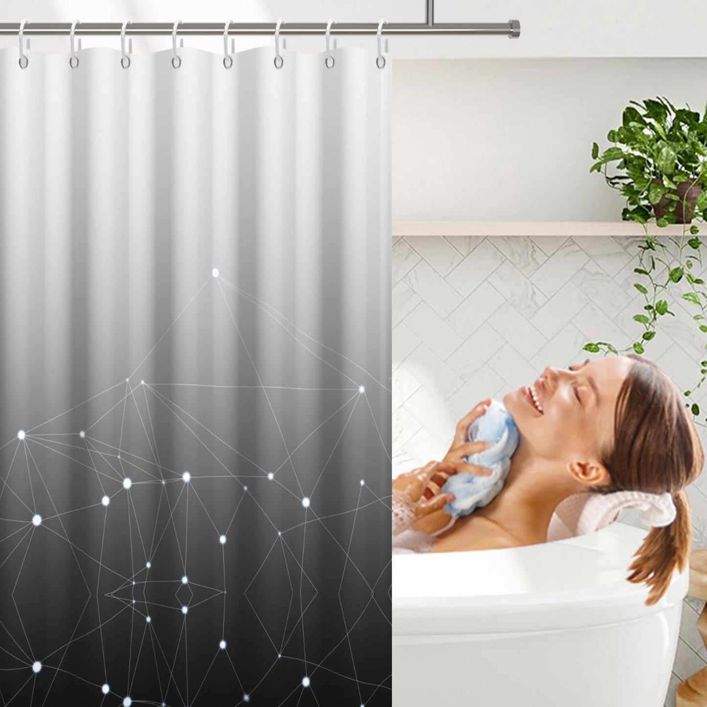 GICDSU Black and White Ombre Shower Curtain, Cloth Waterproof Geometric Shower Curtains Set for Bathroom, Machine Washable Bathroom Curtain with 12 Hooks, 72x72 Inches