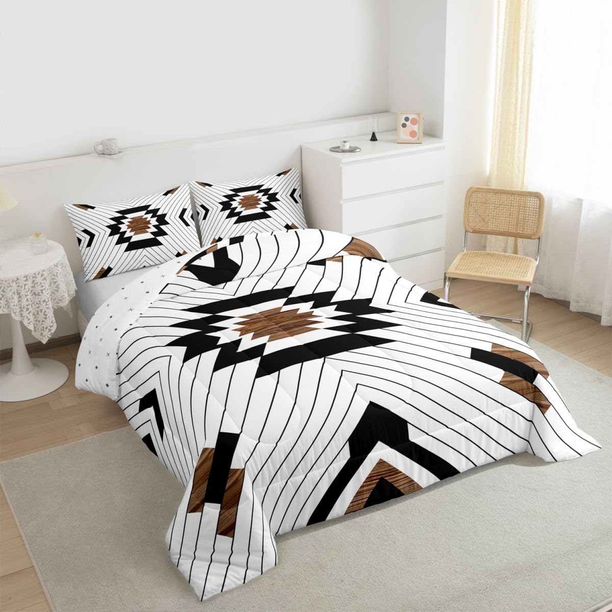 jejeloiu Rustic Western Comforter Set Queen Size Bohemian Aztec Bedding Set for Kids Boys Girls Southwestern Duvet Quilt Geometric Bedroom Decor Microfiber 3 Pcs with 2 Pillow Cases