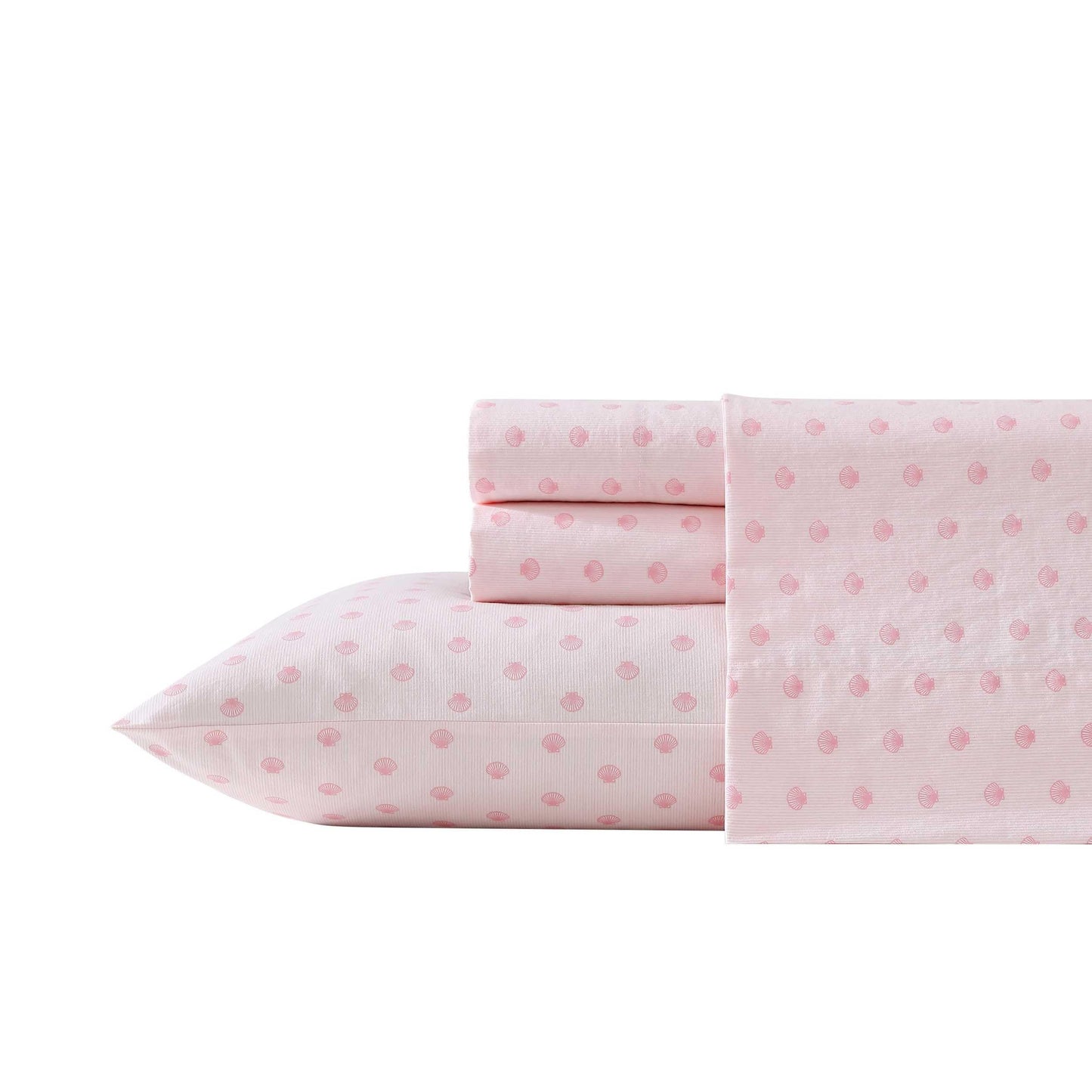 Laura Ashley - King Sheets, Cotton Percale Bedding Set, Lightweight & Breathable Home Decor (Scallop Dollop Pink, King)