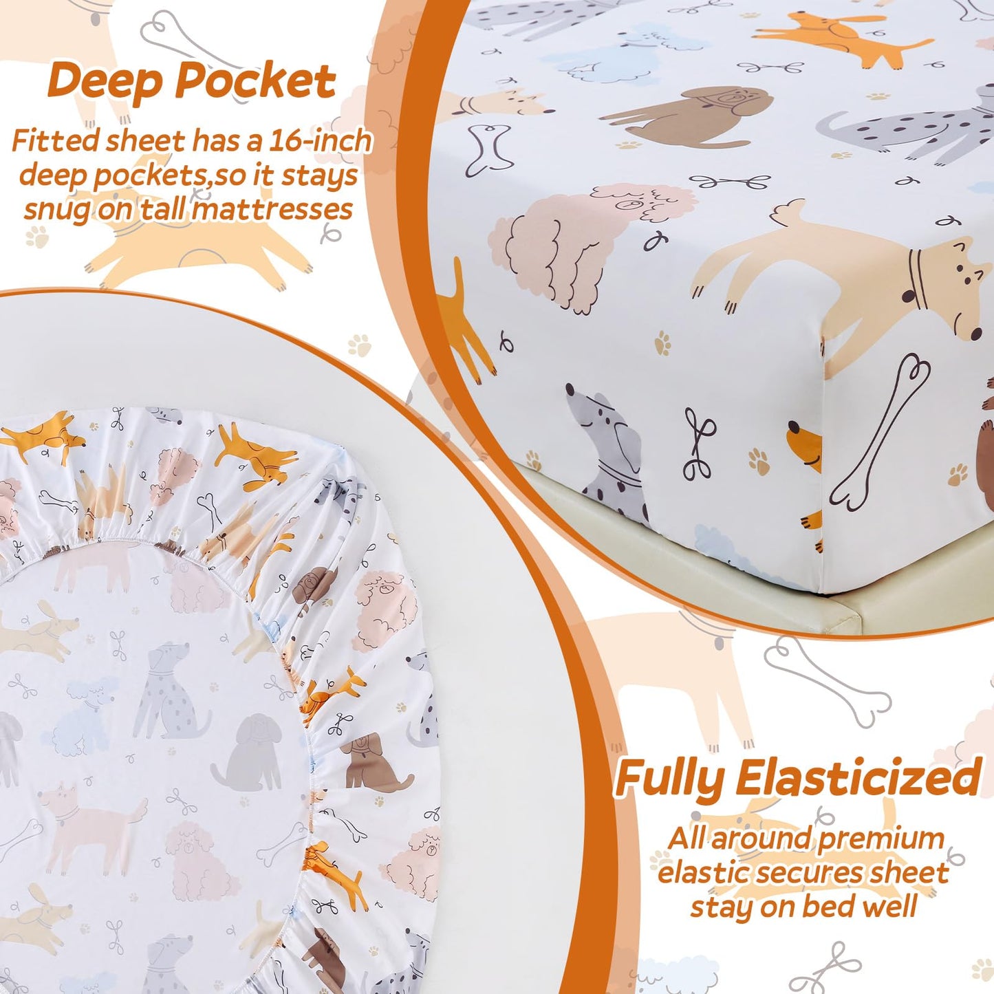 ChicView Queen Sheet Set Kids,4 Pieces Breathable Soft Microfiber Bedsheets for Child Boys Girls, Anti Pilling Deep Pockets Easy Care Bed Sheets, Puppy