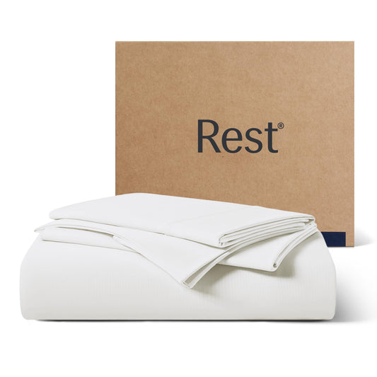 REST® Evercool®+ Starter Sheet Set, Twin Size, White, Breathable Bed Sheets for Hot Sleeper and Night Sweats, with Pillowcases, Ionic+ Self-Cleaning Silver Yarn for Sensitive Skin, 3PCS No Flat Sheet