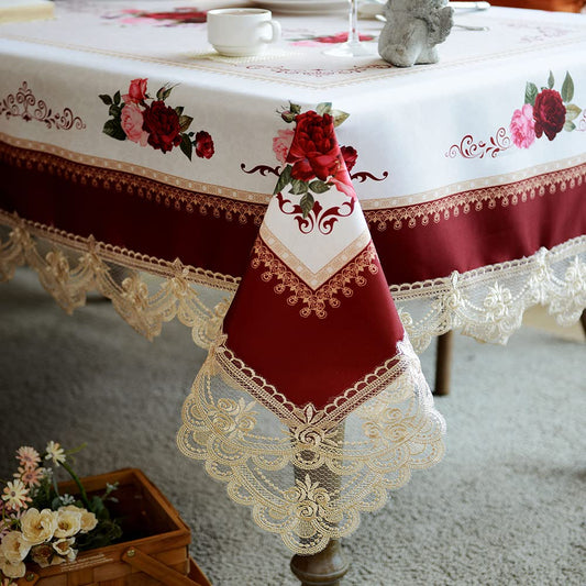 SUTAVIA Lace Embroidered Table Cloth,Rectangular Farmhouse TableCover,Classic Oblong Antique Flower Decor Macrame Tablecloth (Burgundy, Rectangle/Oblong, 52 x 70 Inch,4-6 Seats)