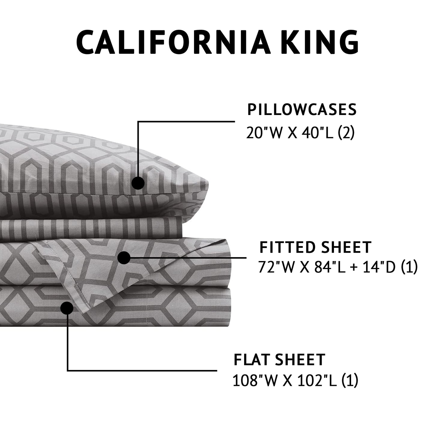Comfort Spaces 100% Cotton Sheet Set Breathable, Lightweight, Soft with 14" Elastic Pocket Fits up to 16" Mattress, All Season Cozy Bedding, Matching Pillow Case, Cal King Diamond Sliver 4 Piece