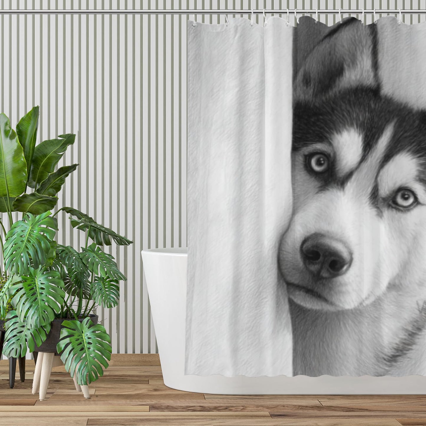 Wordatu Husky Shower Curtain Bathroom Set 72x72 Inches Taking a Bubble Bath Animal Bath Animal Pet Dog Art Home Decor 12 Hooks