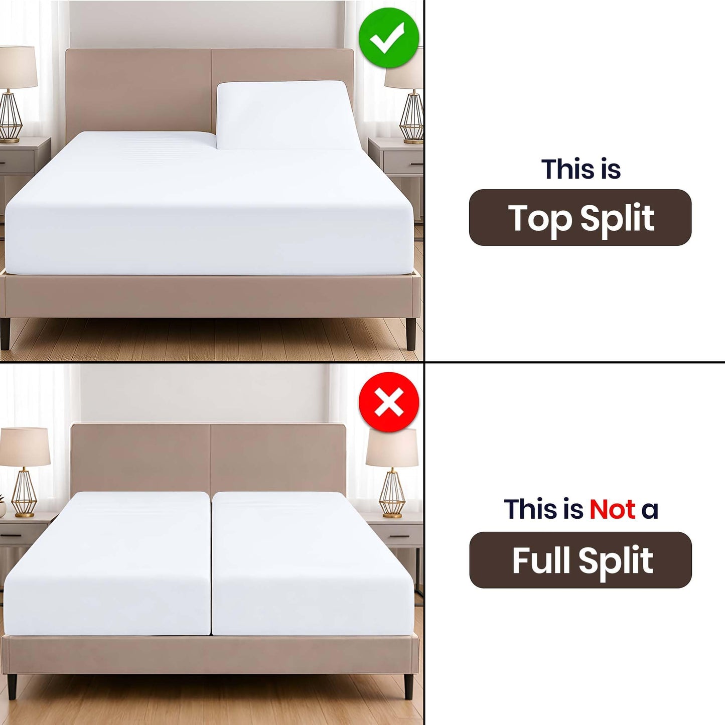SGI bedding 32" King Split Top Flex Head Sheet Set 1800 Threads Flex Top Sheets for Adjustable Bed 4 Piece 15" Deep Pocket for Sleep Number Bed - White