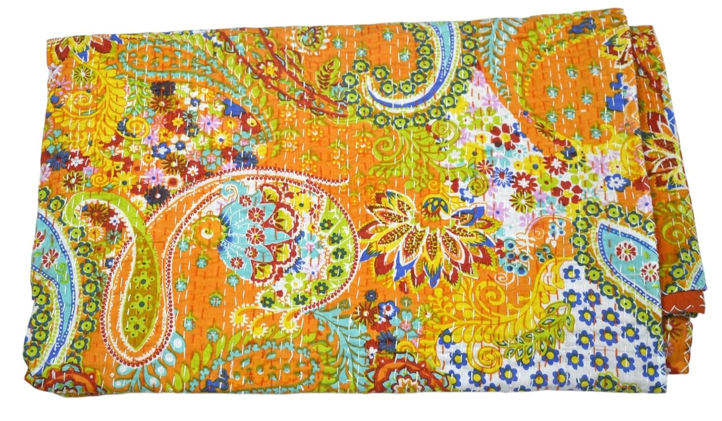Arprani Indian Vintage Kantha Quilt Set Handmade Cotton Throw Blanket Bedspread gudari Paisley Bohemian bedspreads Boho Queen Size Quilt