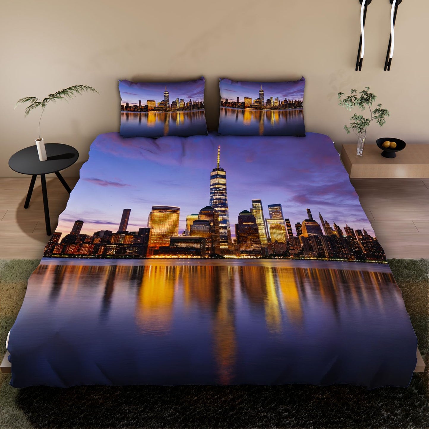 3D New York Duvet Cover Queen Size 90x90in Washed Ultra Soft Breathable Microfiber New York Bedding Set Zipper Closure Comforter Cover 3 Pieces with 2 Pillow Shams(WJT 44-12)