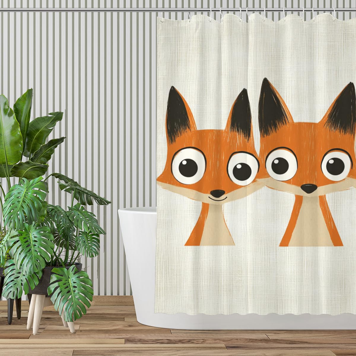 KEEPAEON Funny Fox Bath Shower Curtain, Bathroom Curtain Washable Cloth Kids Shower Curtain Sets with 12 Hooks for Bathroom Decor, 72"x72"
