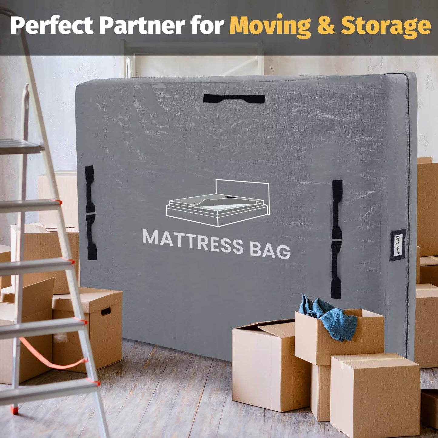 Mattress Bags for Moving and Storage, BETU Twin Mattress Protector Waterproof Mattress Cover with 8 Heavy Duty Handles and Zipper Extra Thick Moving Supplies for Dorm Bed Reusable (77x42x13.5 Grey)