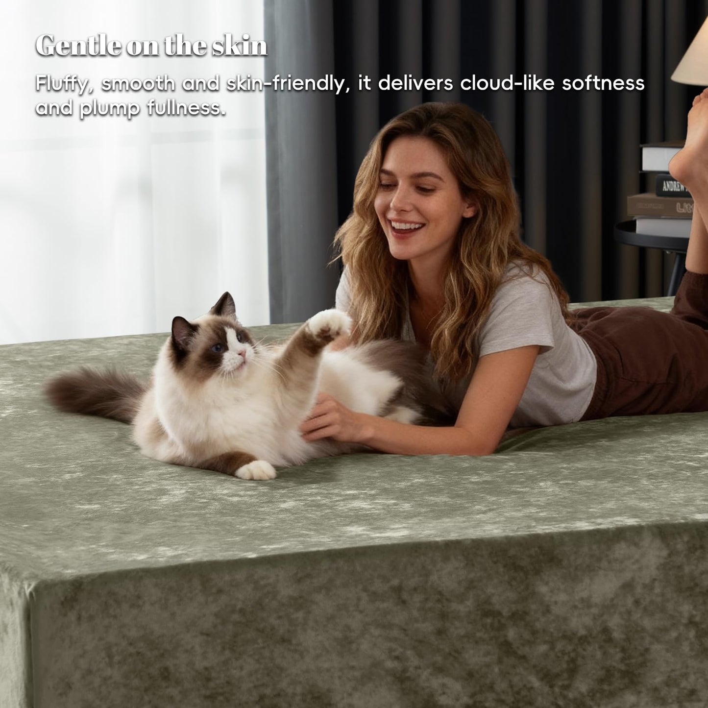PHF Truly Velvet Fitted Sheet Only Queen Size, Luxury Super Soft Cozy Fuzzy Fleece Bottom Sheet, Deep Pocket Up to 16",Suitable for Fall Winter Spring, No Pillowcases, Smokey Olive
