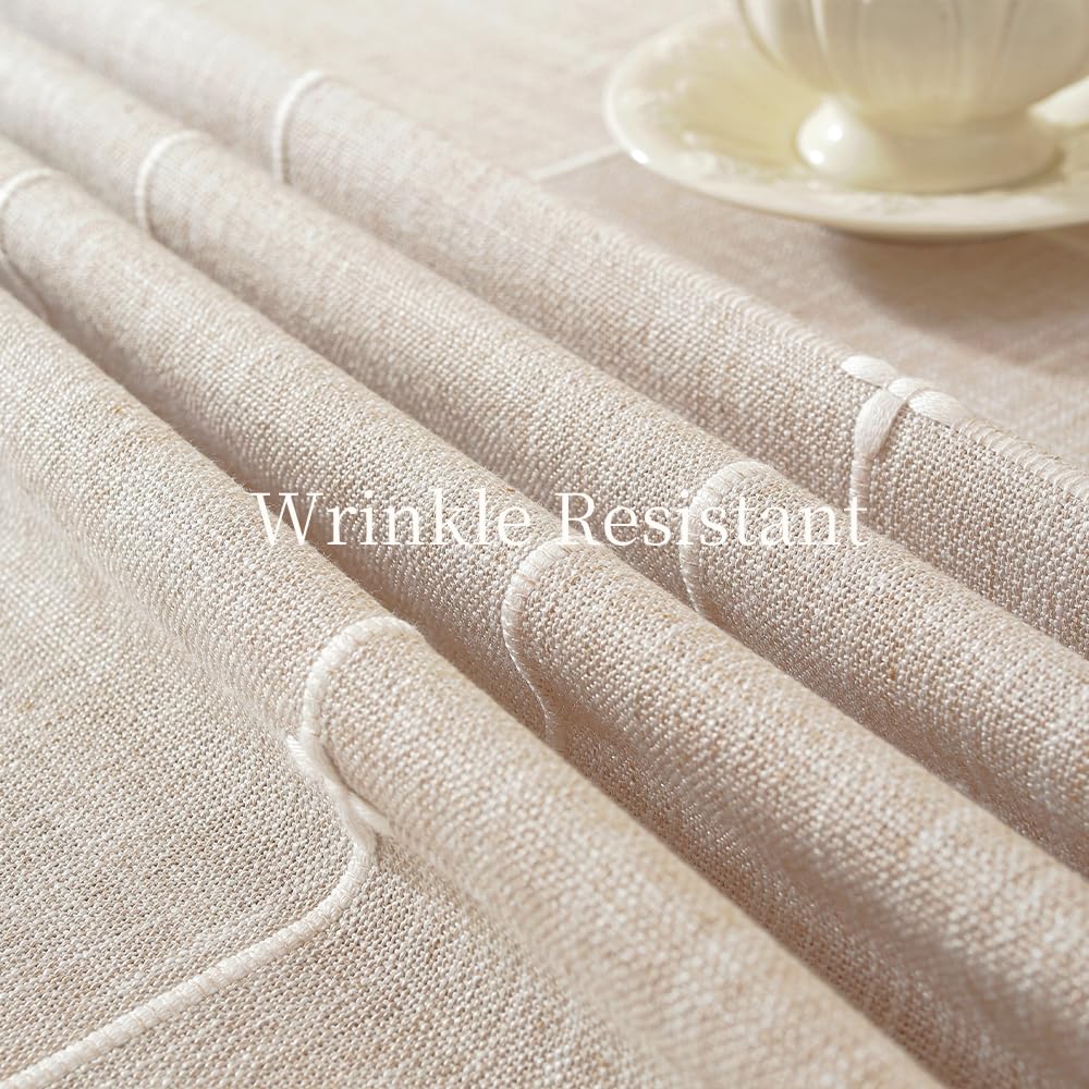 Zobesta Linen Table Cloth Rectangle Tables 60 x 120 Inch, Plaid Browm Linen Tablecloth Rectangle Tables Soft Boho Table Cover for Kitchen, Party, Picnic, Outdoor