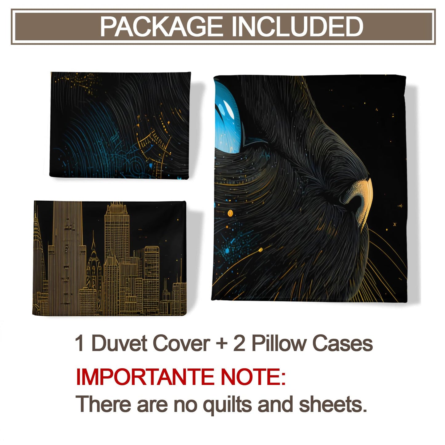 Black Cat Duvet Cover Twin Size Kids, Tech Art City Skyline Bedding Set Bedroom Decorative 3 Pieces Reversible for Teen Adult, Starry Night Sky Comforter Cover Lightweight Soft with 2 Pillowcases