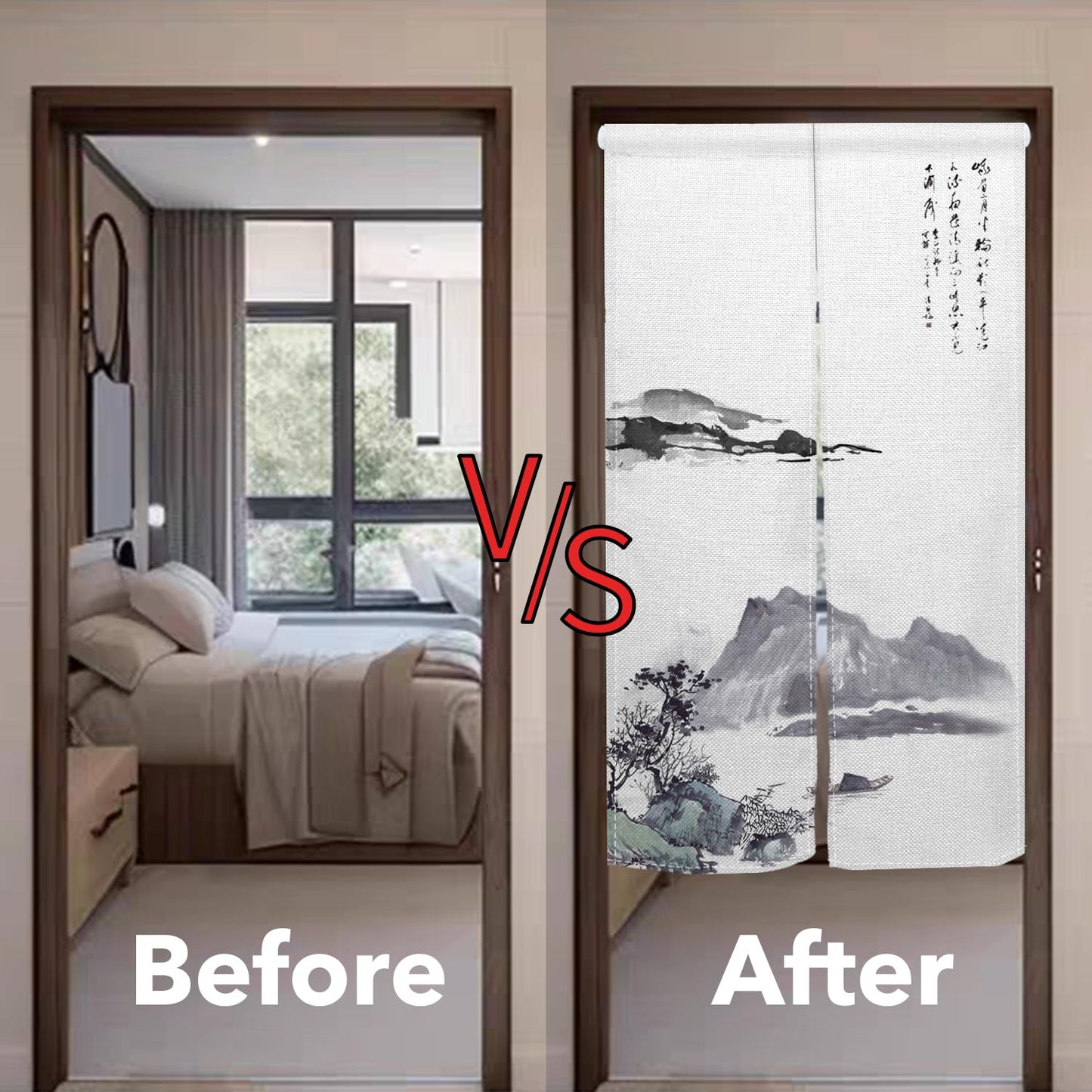 Leowefowa Long Japanese Noren Doorway Curtain Tapestry Entrance Fengshui Curtain for Doorway Tapestry ChinesePrinting Window Treatment for Hnaging Room Bistro Home Decors (Ink, Mount), 33.5"x 70.9"