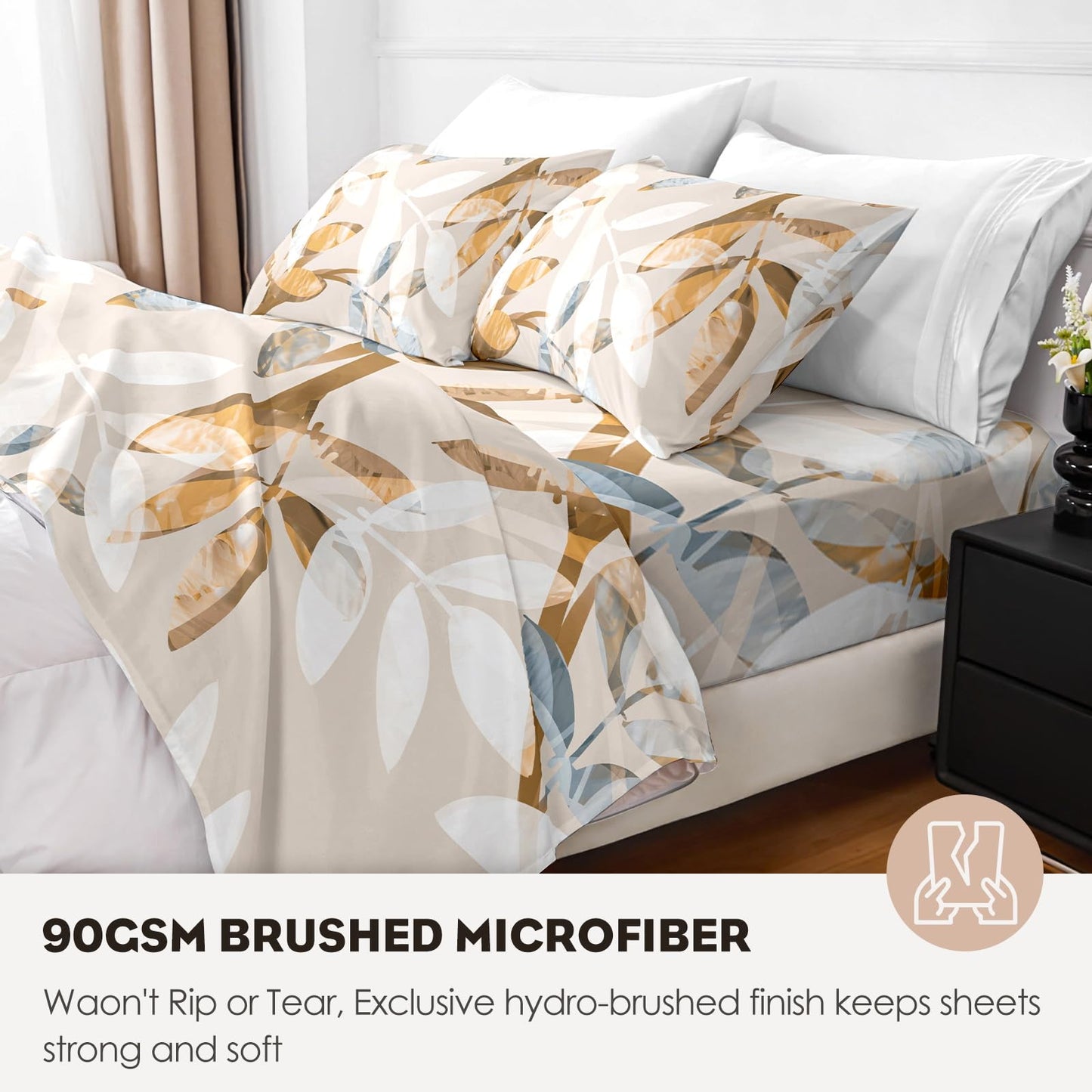 HCORA Floral King Size Sheets Set, Luxury 1800TC Hotel Quality Double Brushed Microfiber Deep Pocket Bed Sheets, Ultra Soft, Breathable and Cooling, 4PC, King