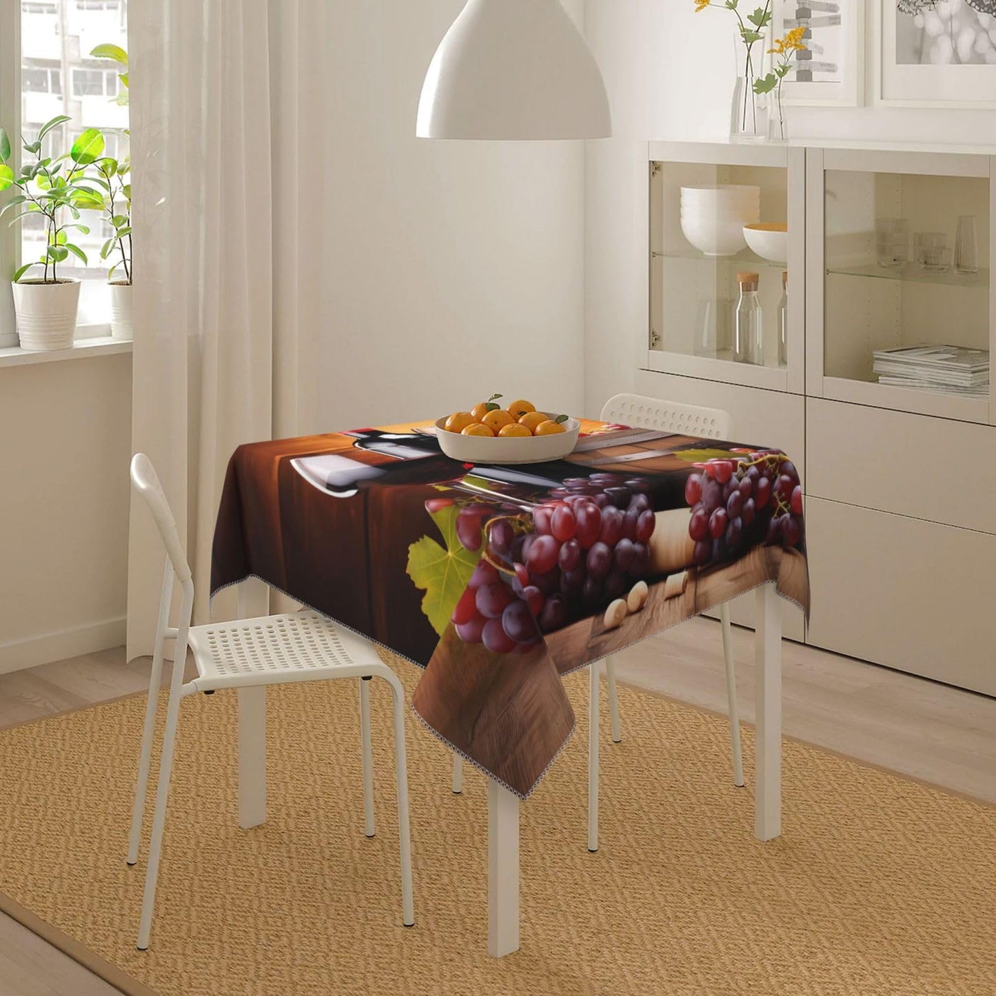 Edafol Red Wine Glass Grapes Wooden Square Table Cloth 55 in Washable Polyester Tablecloth Stain Resistant Table Cover for Dining Indoor Outdoor Party