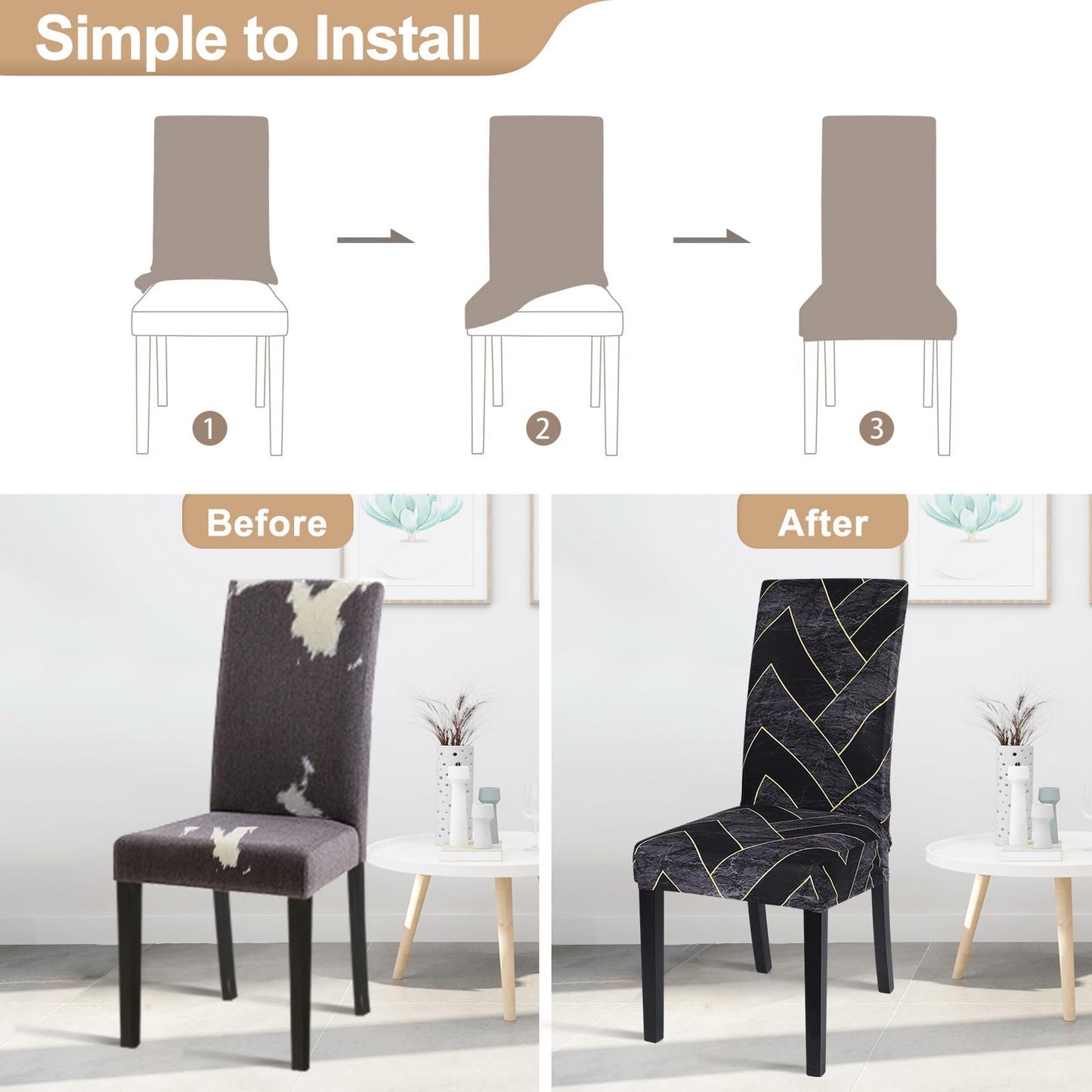 SearchI Dining Room Chair Covers Set of 4, Stretch Printed Parsons Chair Slipcovers Super Fit Removable Washable Striped Kitchen Chair Protector Cover for Dining Room, Hotel, Ceremony(Flower Pattern2)