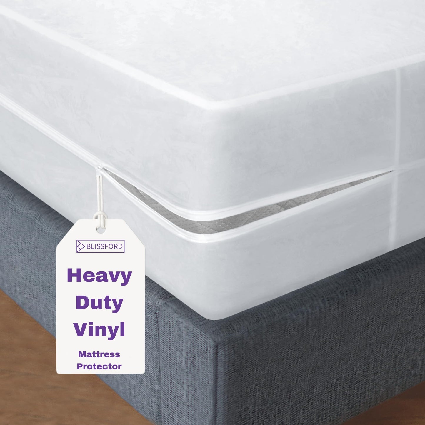 BLISSFORD Plastic Mattress Protector Zippered Queen, Waterproof Vinyl Mattress Cover, Heavy Duty Noiseless Mattress Encasement