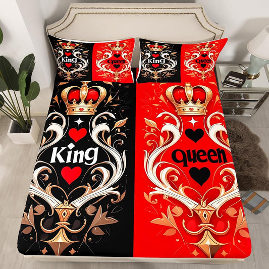 Feelyou Boys Girls Couple Lover Bedding Set Full Size, Valentine's Day Bed Sheet Set for Love Heart Fitted Sheet Kids Romantic Teens Bed Cover Bedroom Decor 3Pcs (No TOP Sheet)
