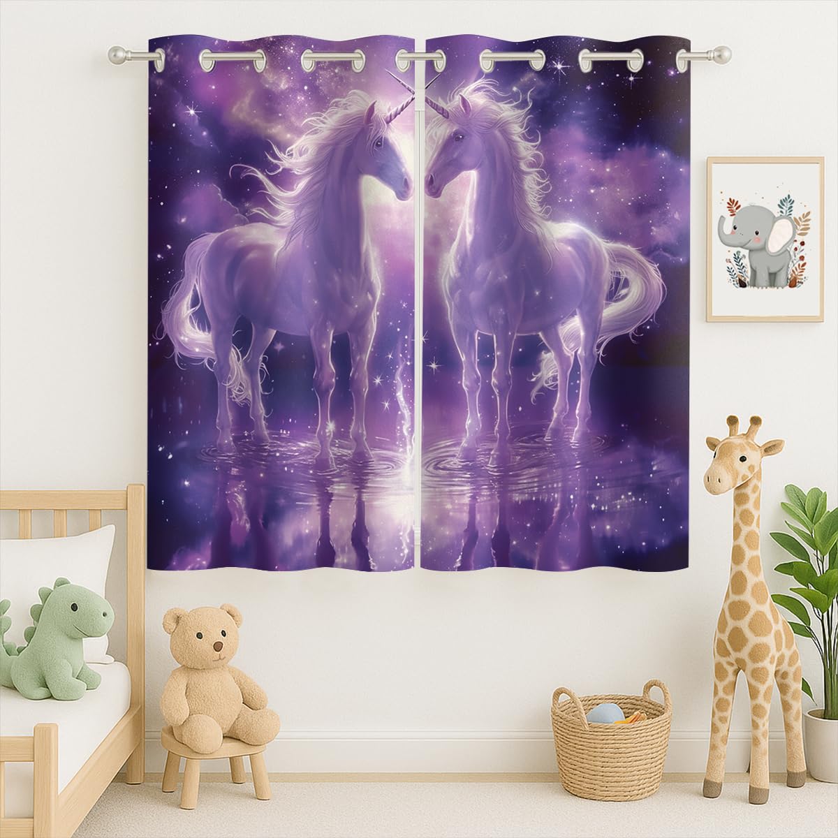 Starry Sky Unicorn Blackout Curtains for Girls Boys Kids Teens Home Decor, Pink Fantasy Stars Galaxy Grommet Thermal Insulated Drapes Darkening Window Curtain for Bedroom Living Room, 42 x 45 Inch