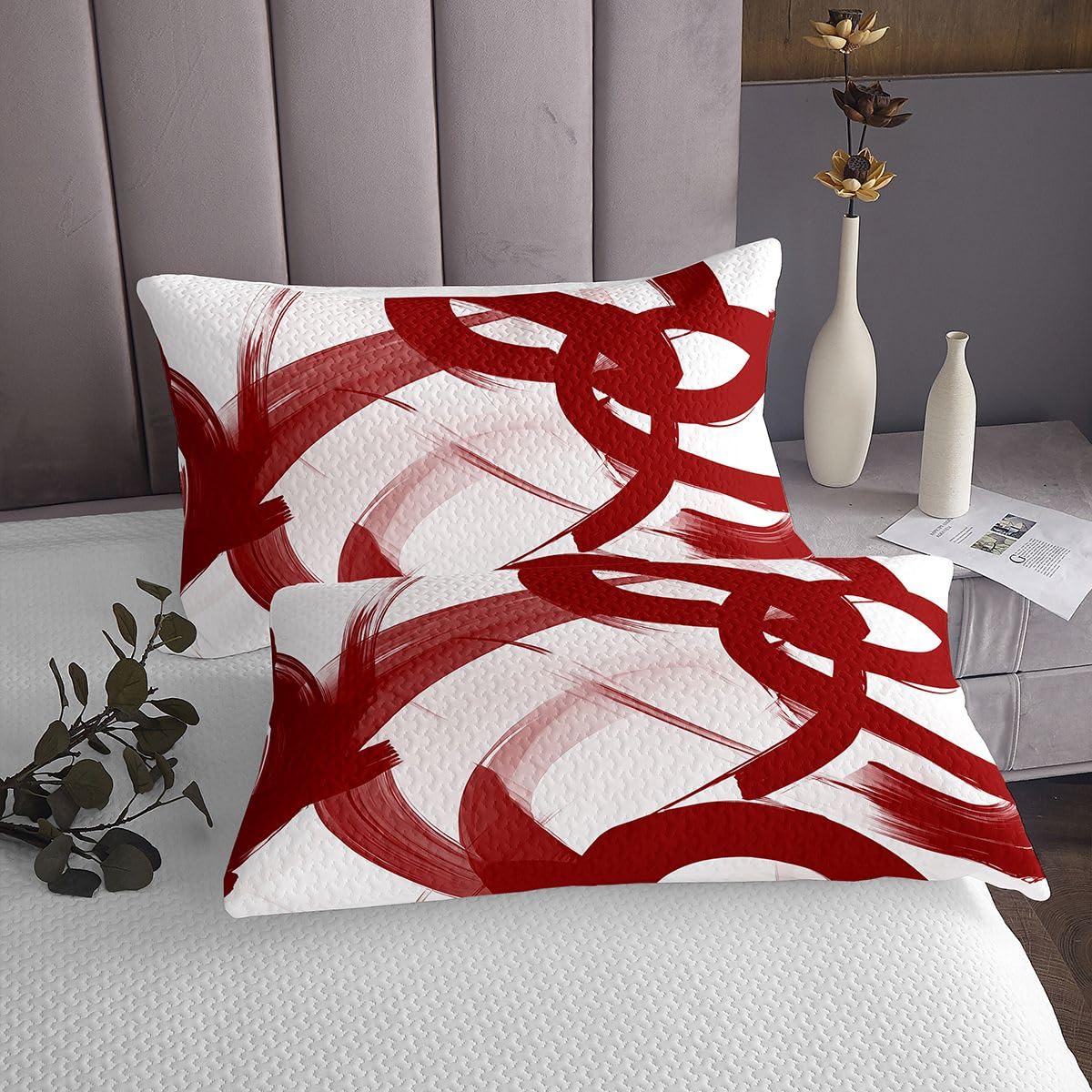 jejeloiu Red and White Striped Bedspread 2 Pieces Twin Size Modern Abstract Coverlet Set Soft Cozy Geometric Aesthetic Lightweight Quilted Coverlet for All Season with 1 Pillowcase