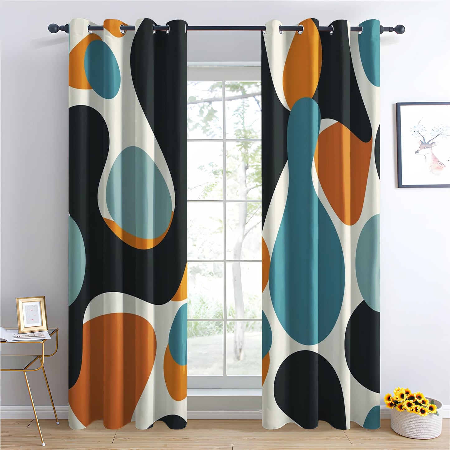 Geometric Curtains 2 Panels - Geometric Blackout Curtains for Bedroom Living Room, Abstract Curtains & Home Decor, Modern Window Curtains & Drapes, 72 Inch Curtains 2 Panel Set
