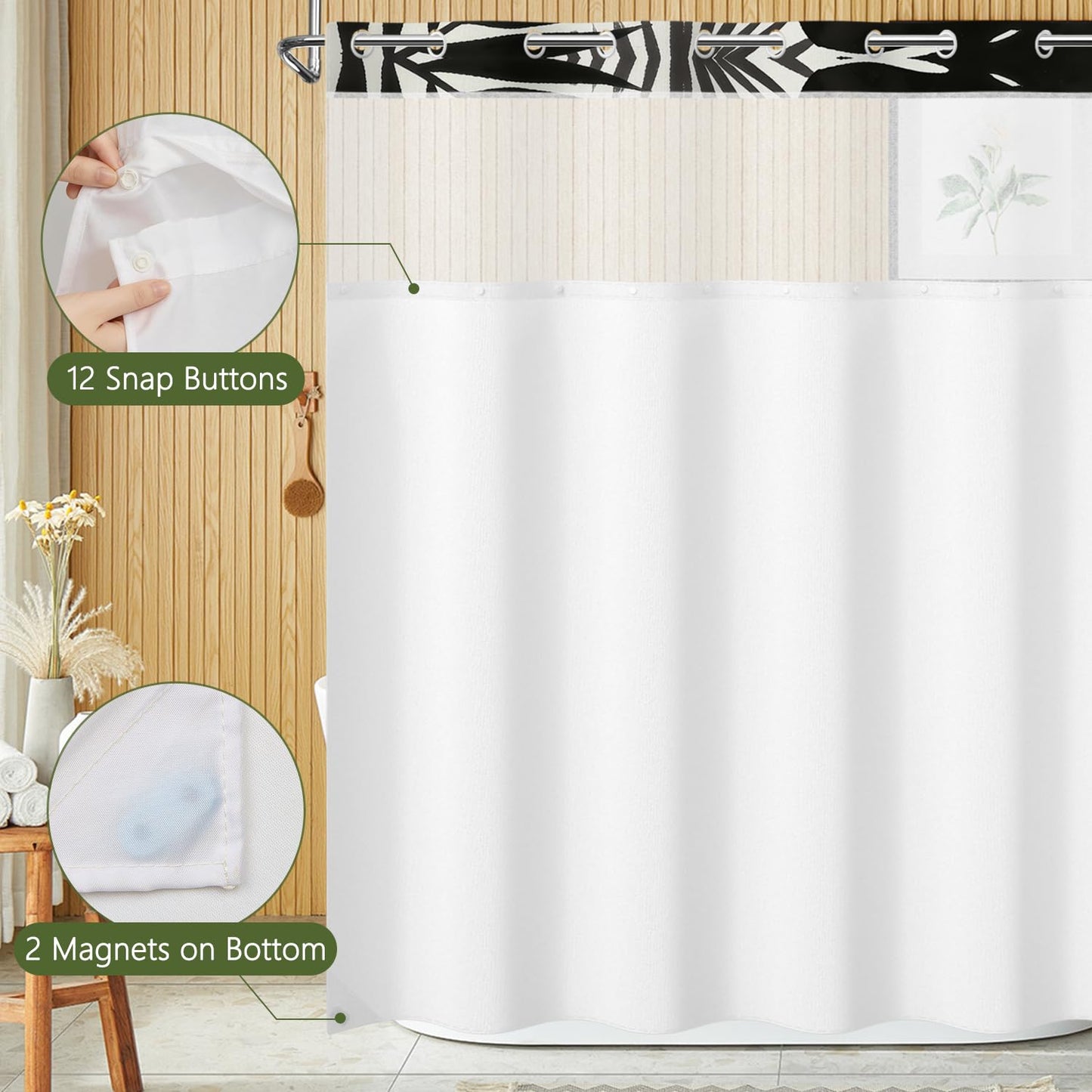 Xiazhilaio No Hook Black Cat Shower Curtain with Snap-in Liner 71 x 74 Inch