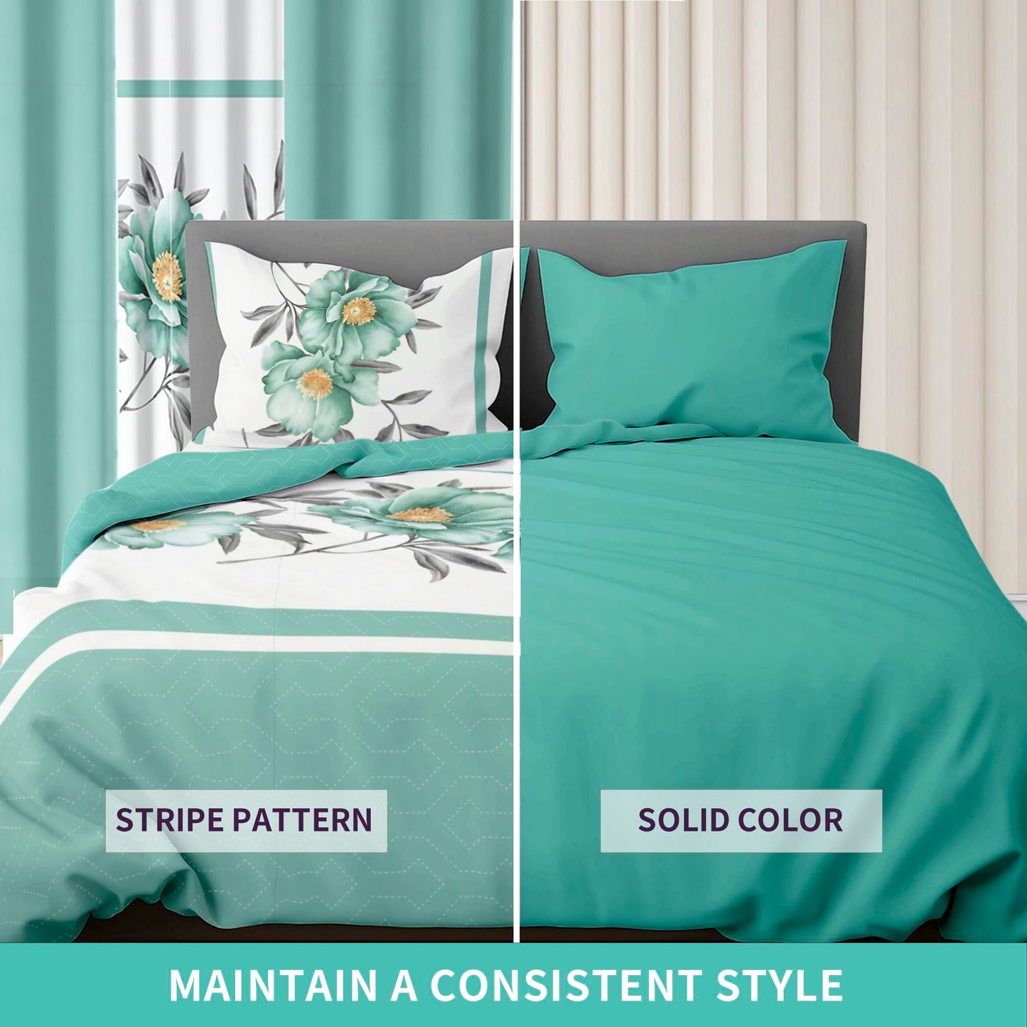 Deepsleep King Bedspread Set 9 Pieces, All Season Luxury Bed in a Bag for Bedroom, with 2 Pillowcases and 6 Curtains, Ultra-Soft Microfiber for Complete Bedroom Decor, Green Rose