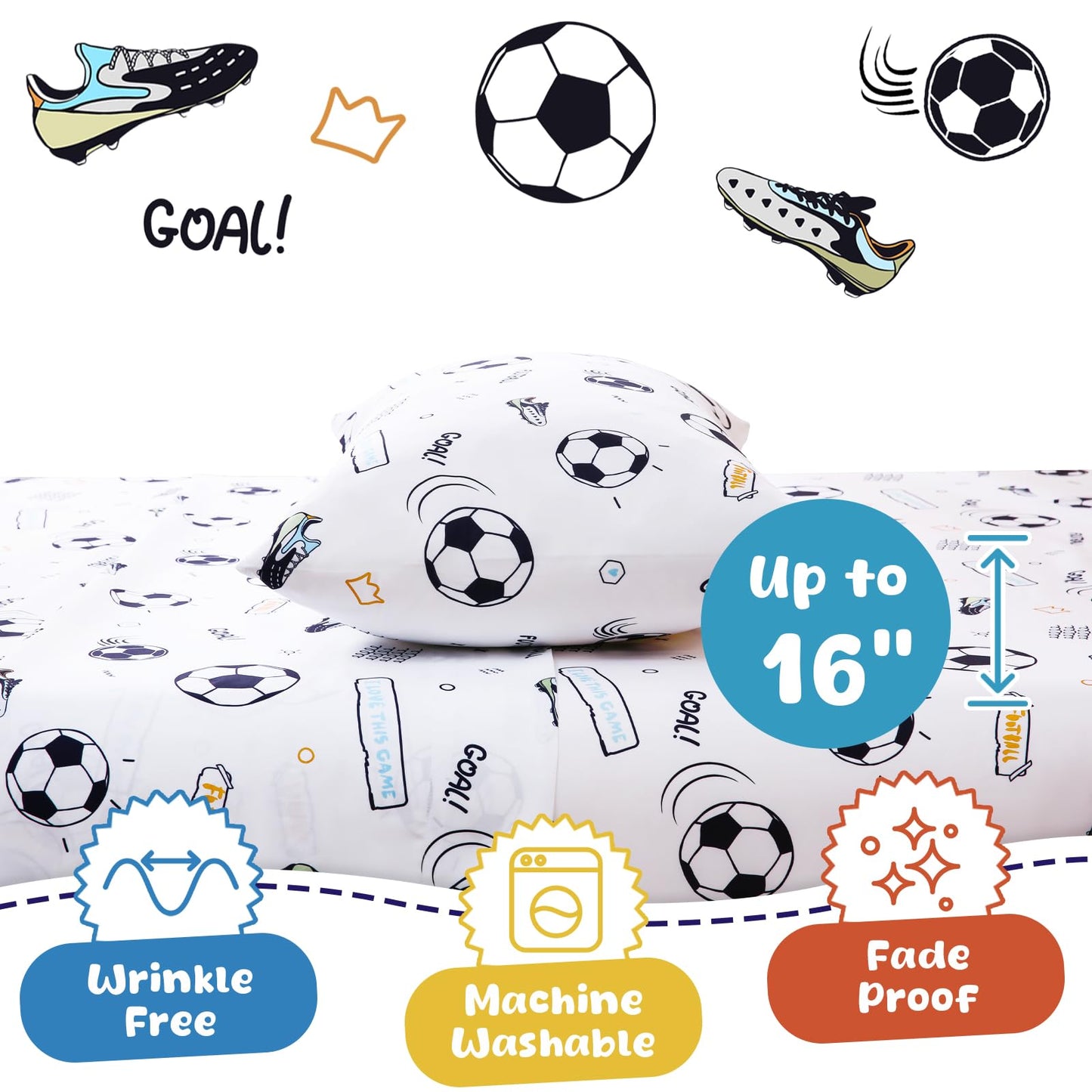 Swiftify Twin Sheet Set Kids, Soccer Sport Sheets, 3-Piece Bed Sheet Set for Boys & Girls, Soft Brushed Microfiber Bedding, Deep Pocket, Wrinkle & Fade Resistant