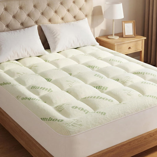 OLIXIS Mattress Topper King, Bamboo Viscose Ultra Soft Mattress Protector with Stretchable Pockets, Cooling Pillow Top Mattress Pad Breathable, Mattress Cover for Back Pain Relief, Hot Sleepers