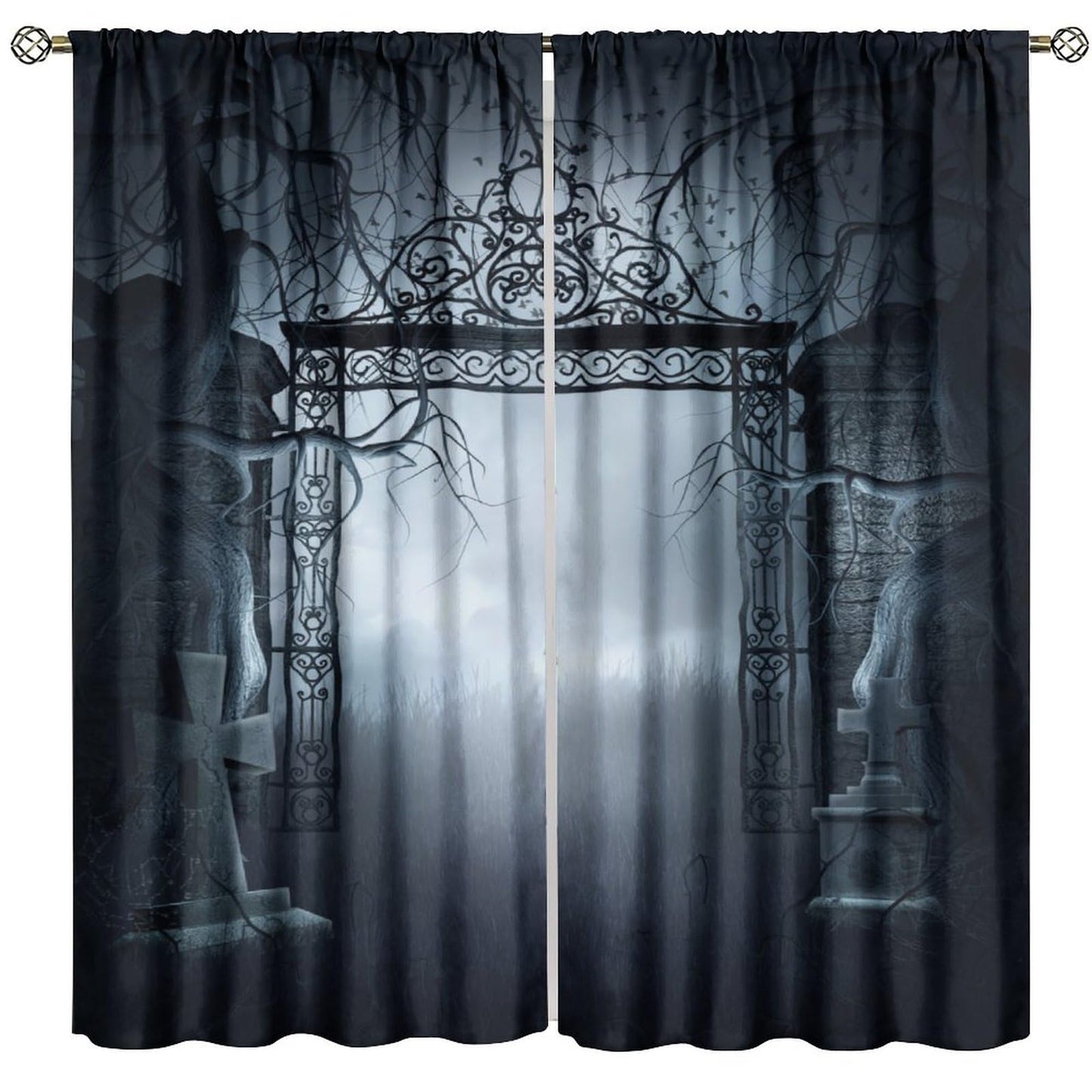 TFOSO Gothic Curtain, Misty Night View Horror Home Decor Bedroom Living Room Rod Pocket Window Treatment 2 Panel Set Total Size 42" W X 45" L Inch