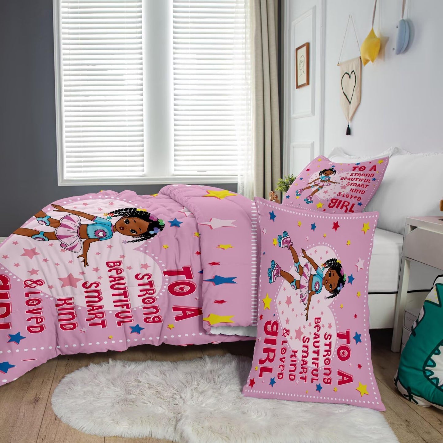 GRAT TIOC Black Girl Comforter Set Twin Size for Kids Teens,Girls Comforter Sets,Black Girl Magic Bedding Set,African American Princess Bed Bedroom Set